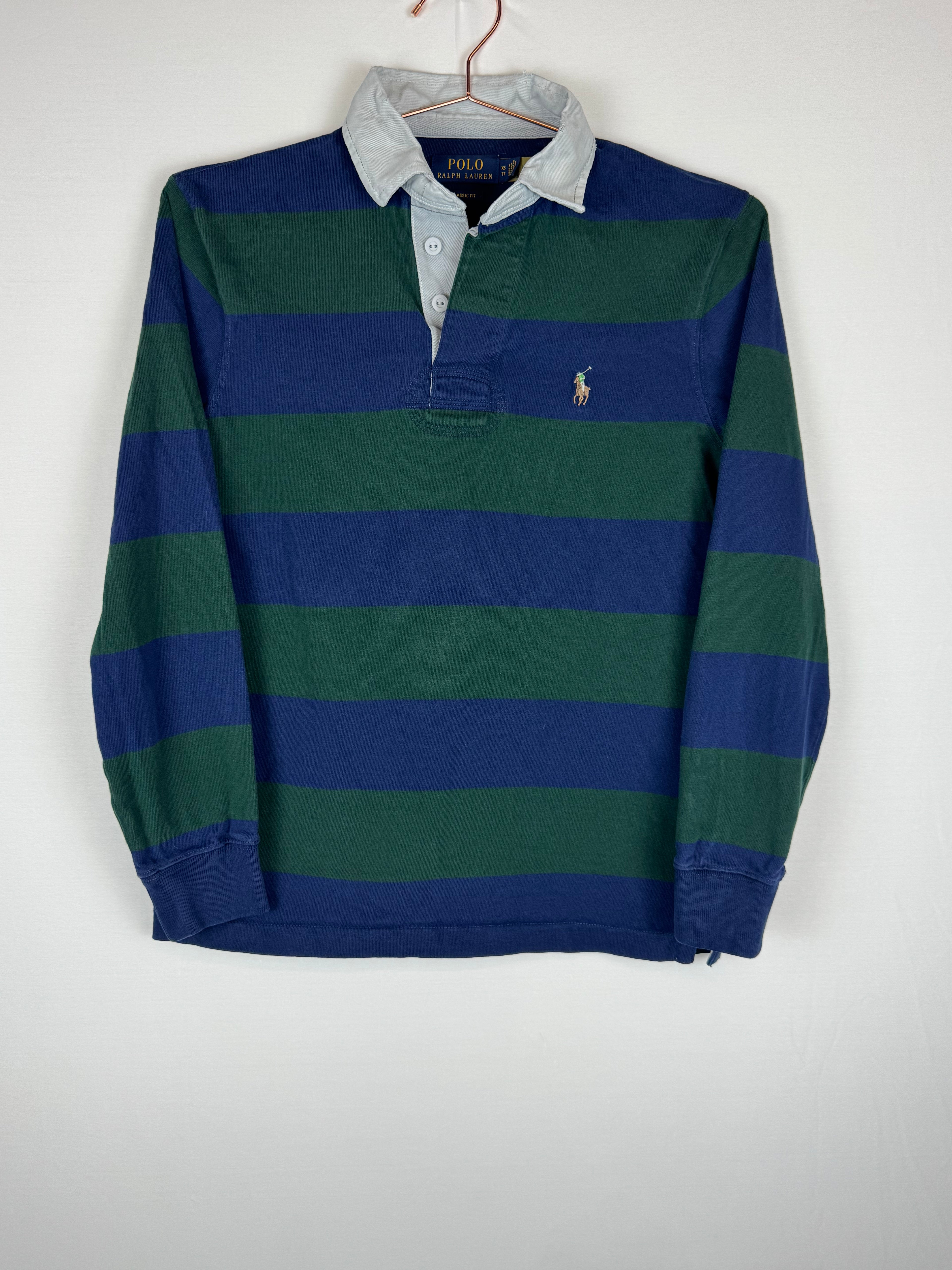 Ralph Lauren Dark Green and Navy Striped Rugby Shirt
