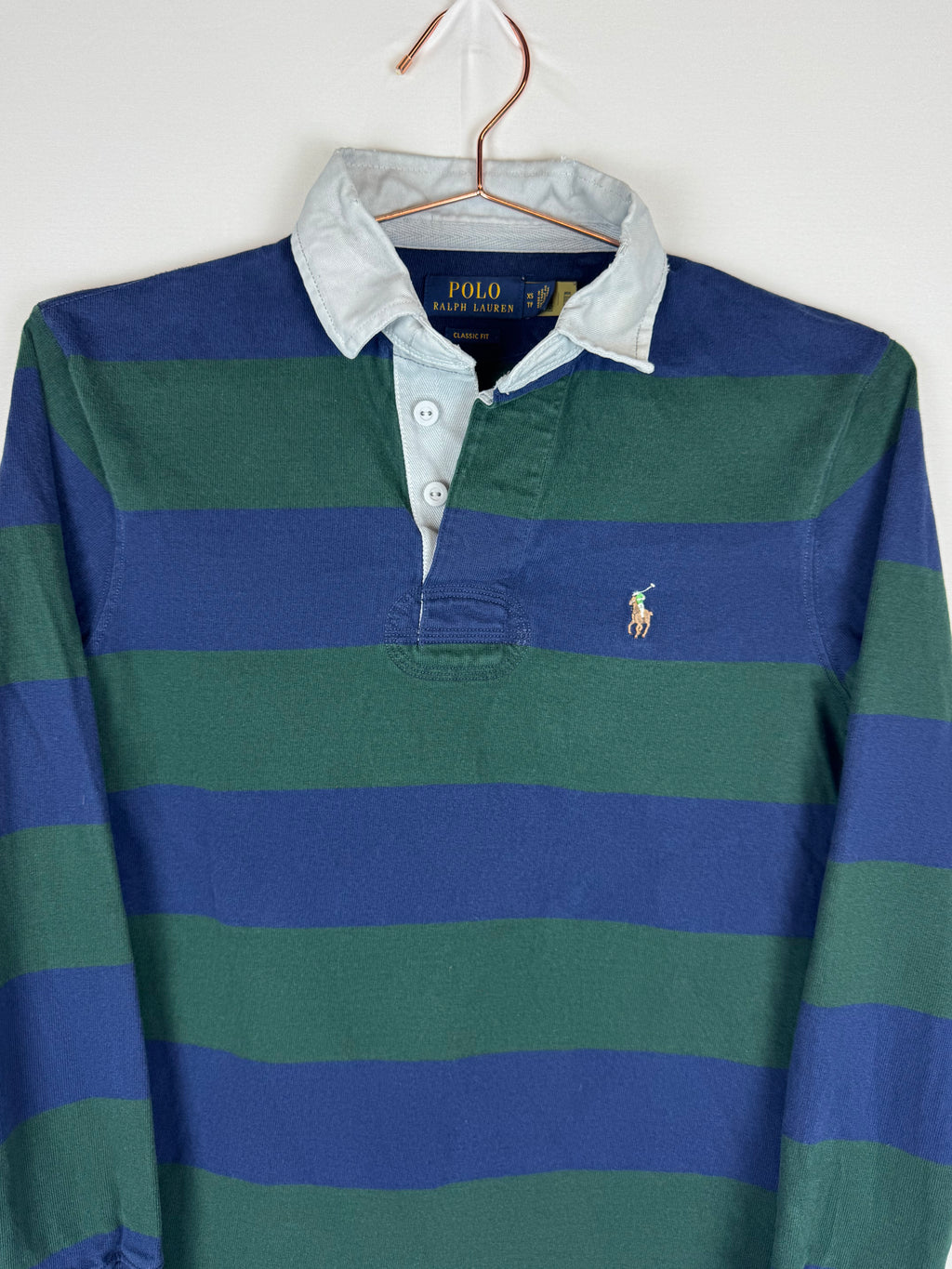 Ralph Lauren Dark Green and Navy Striped Rugby Shirt