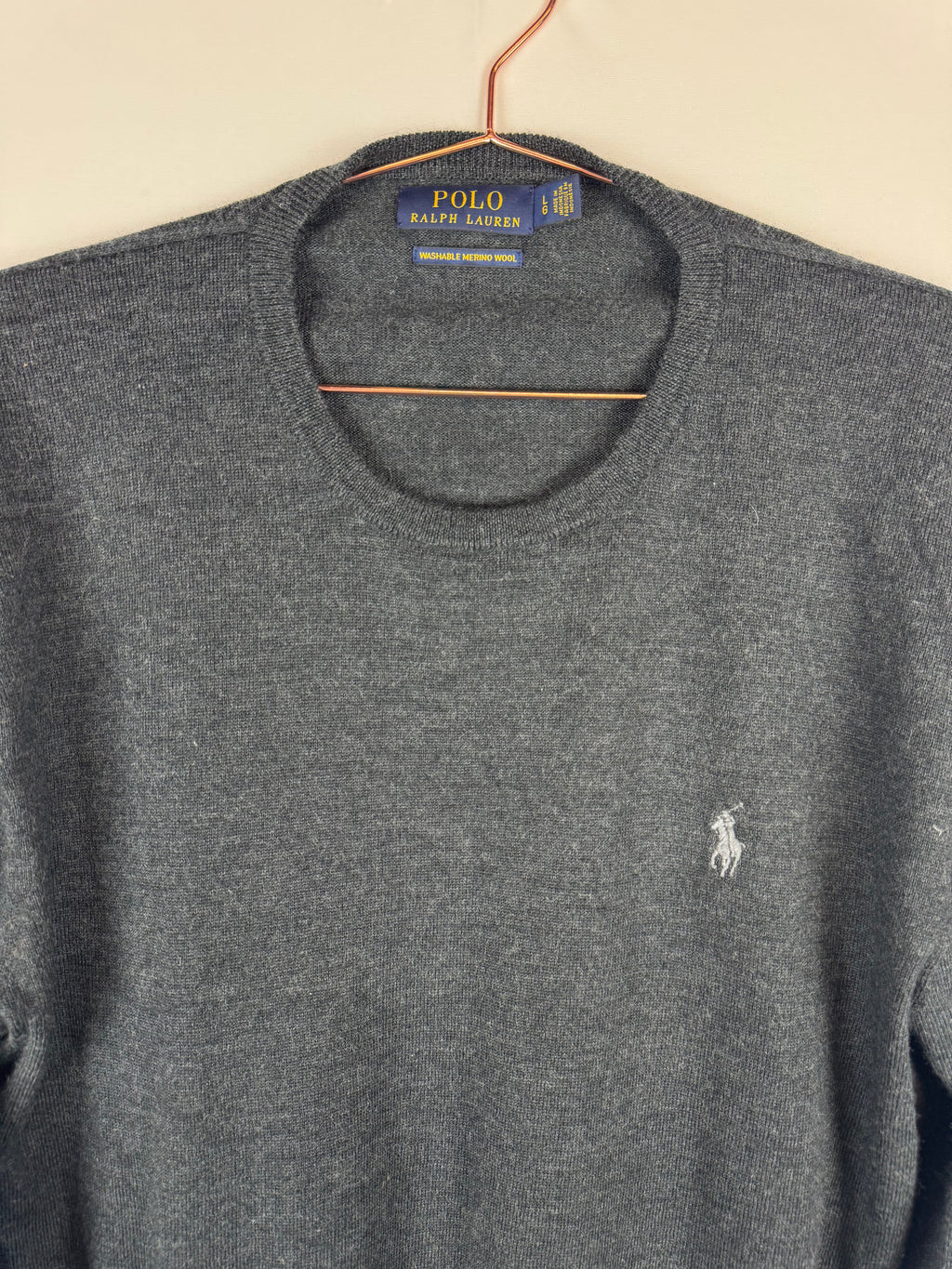 Ralph Lauren Grey Merino Wool Knitted Crewneck
