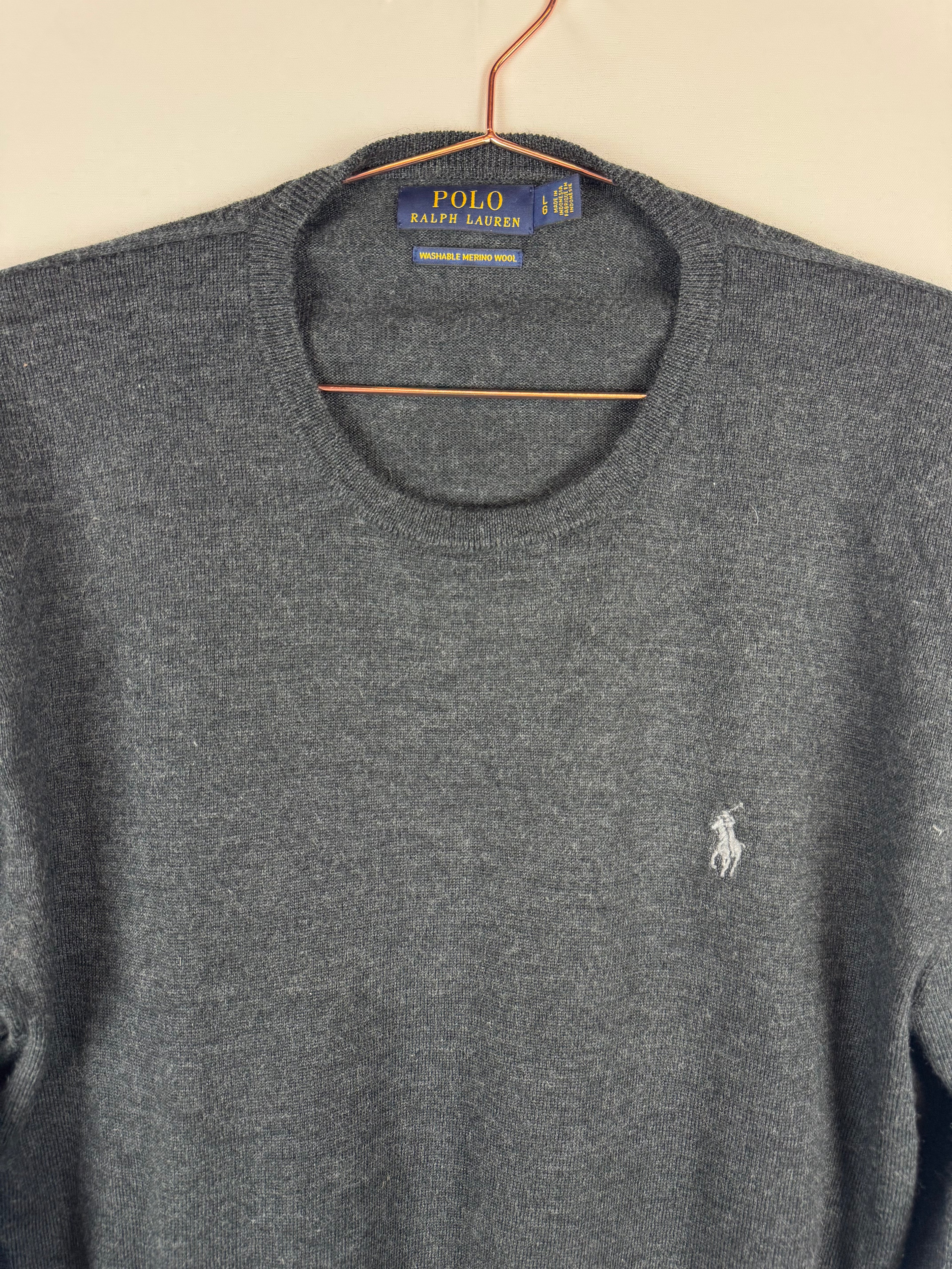 Ralph Lauren Grey Merino Wool Knitted Crewneck