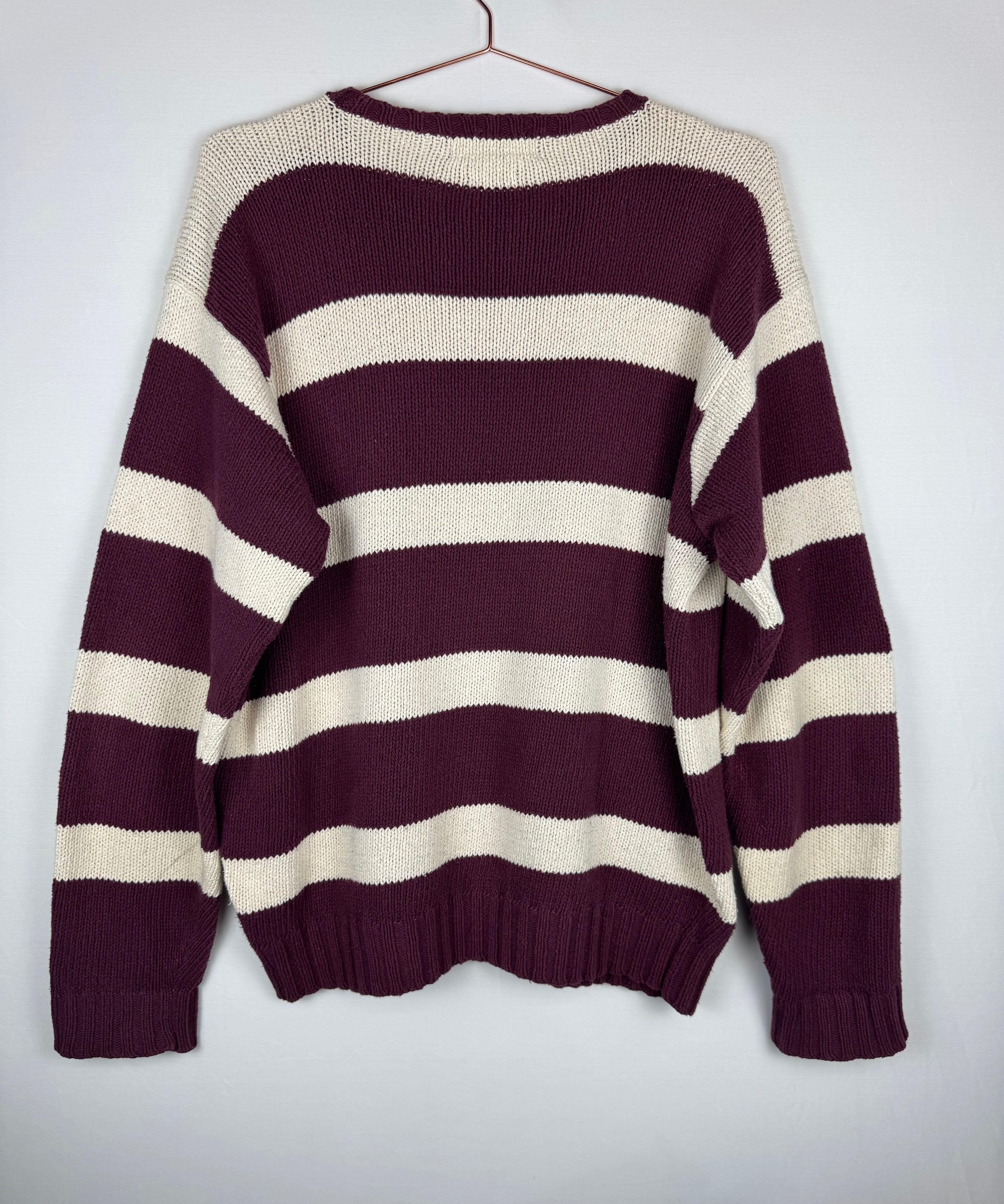 Ralph Lauren Burgundy and Cream Striped Knitted Jumper