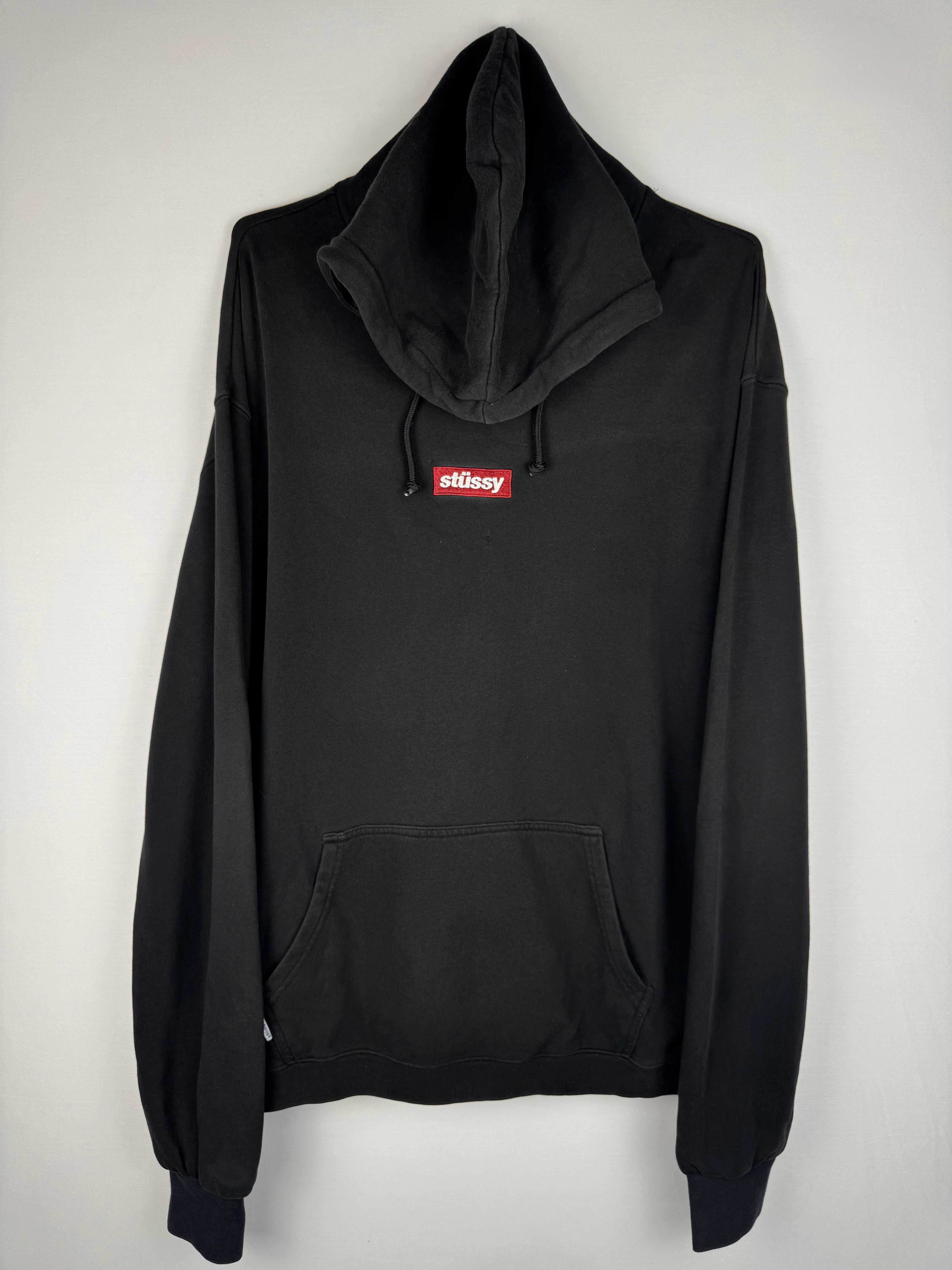Stussy Black with Red Box Logo Hoodie