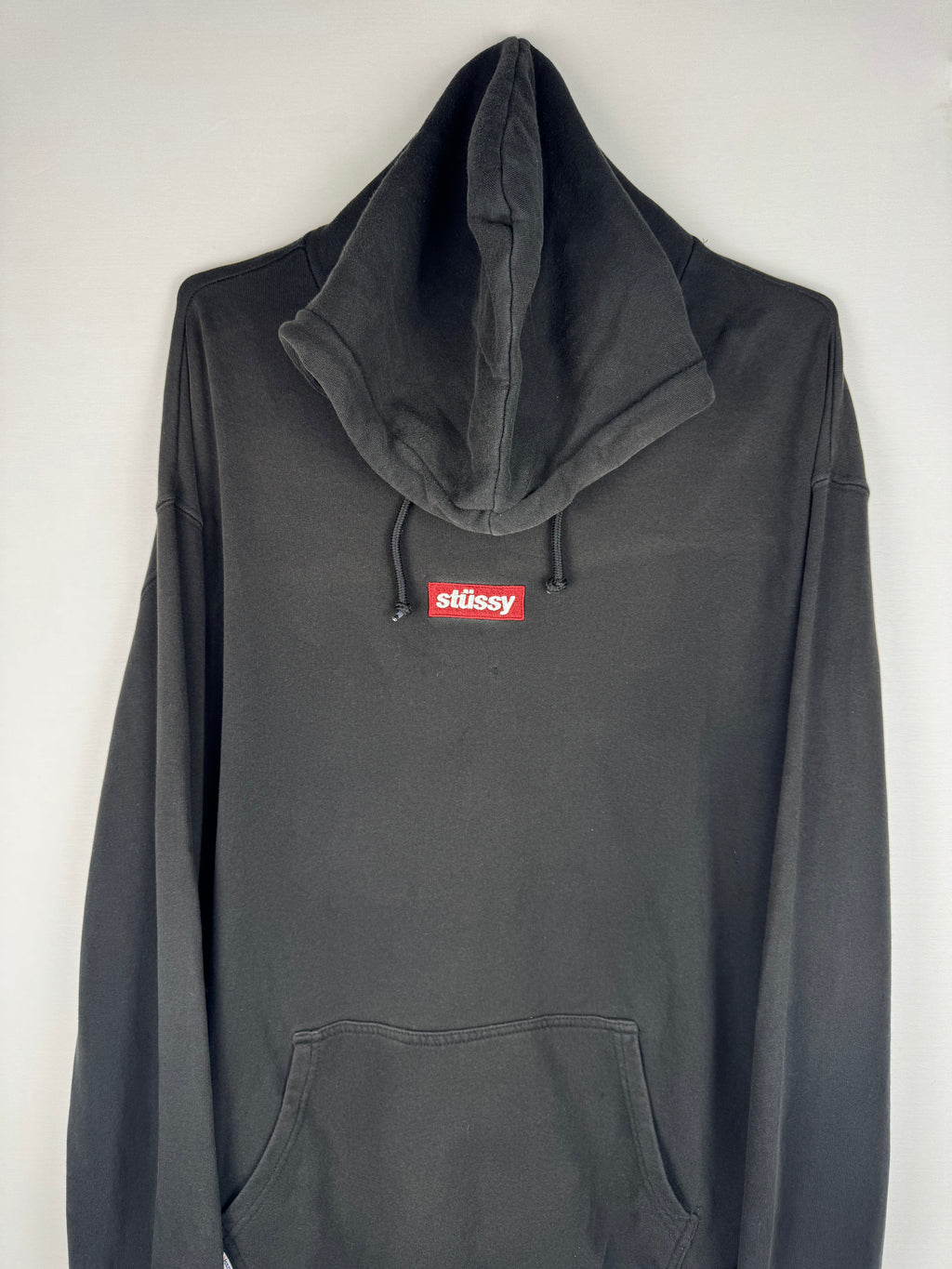 Stussy Black with Red Box Logo Hoodie