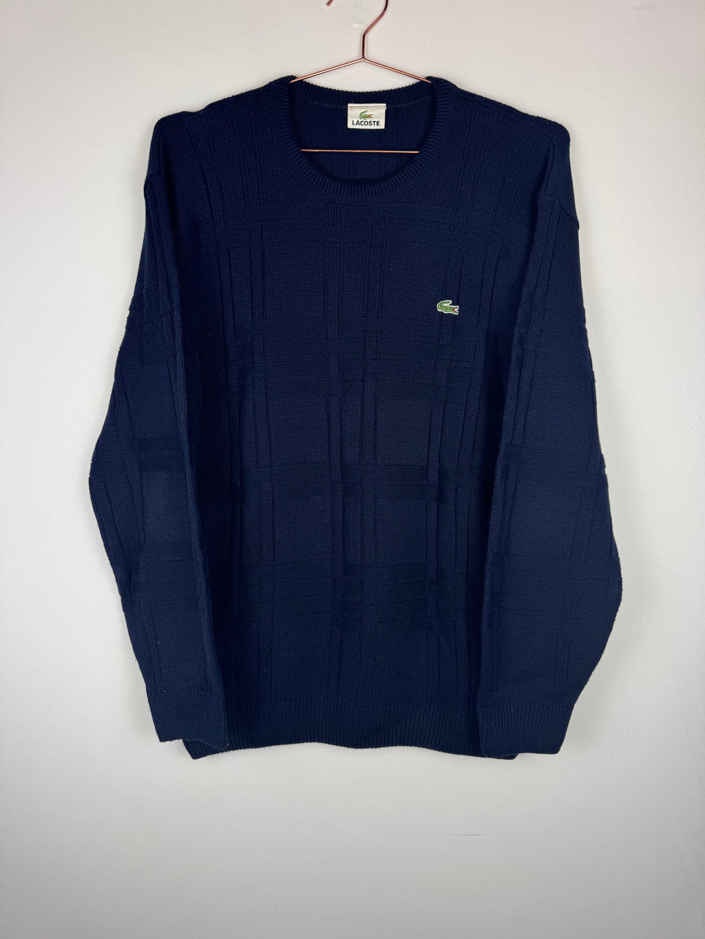 Lacoste Navy Blue Windowpane Check Pattern Knit Sweater