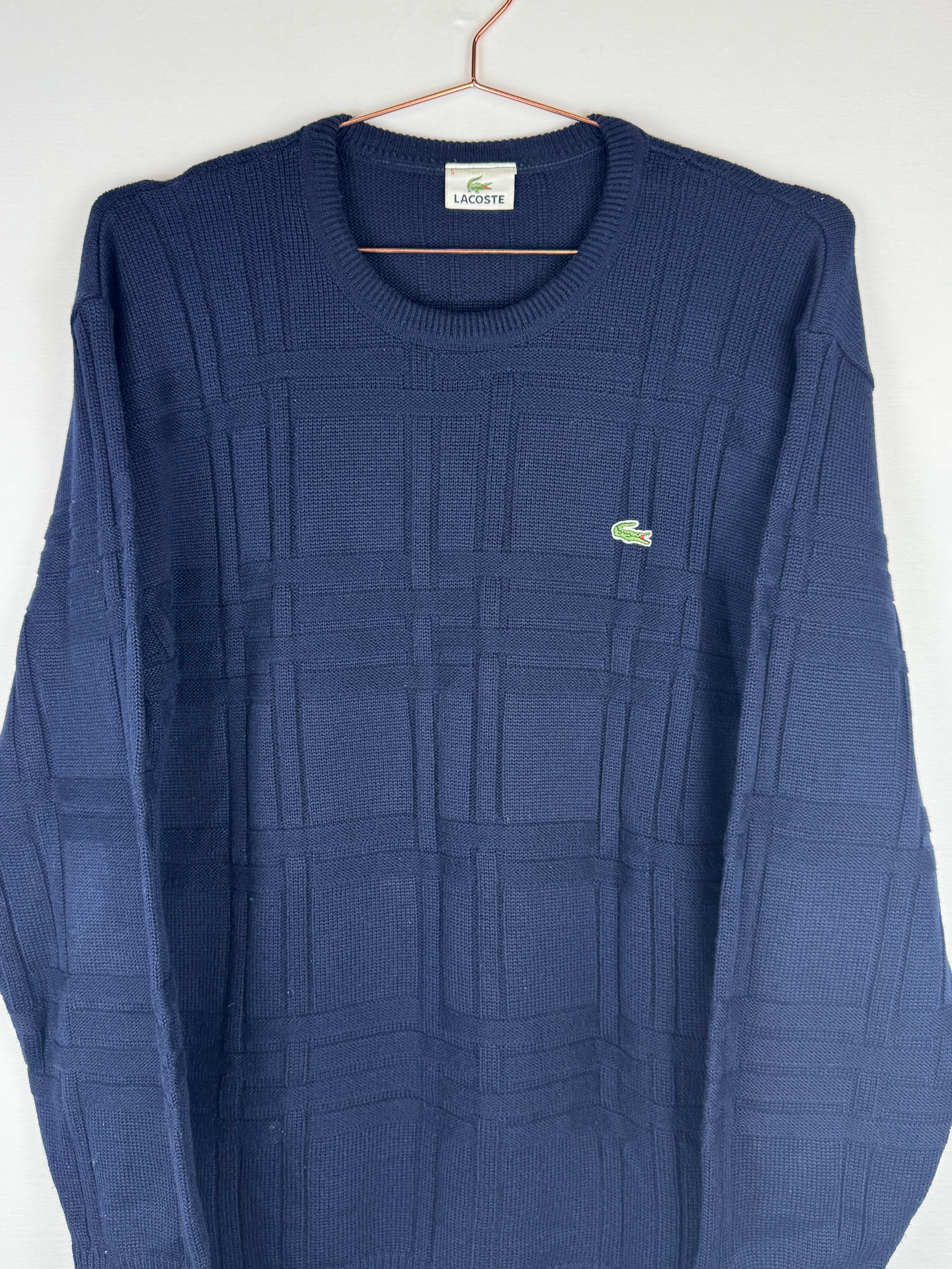 Lacoste Navy Blue Windowpane Check Pattern Knit Sweater