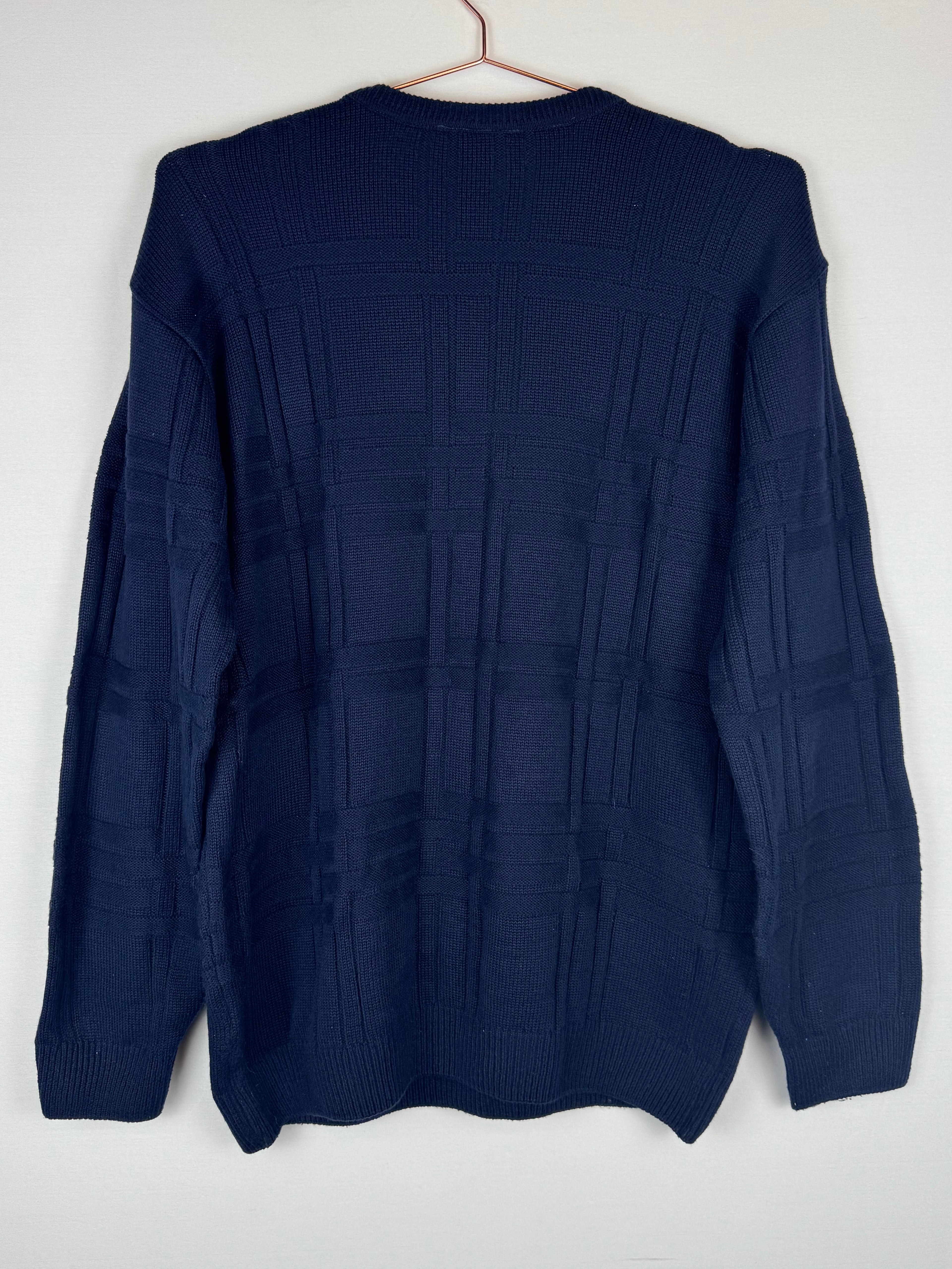 Lacoste Navy Blue Windowpane Check Pattern Knit Sweater
