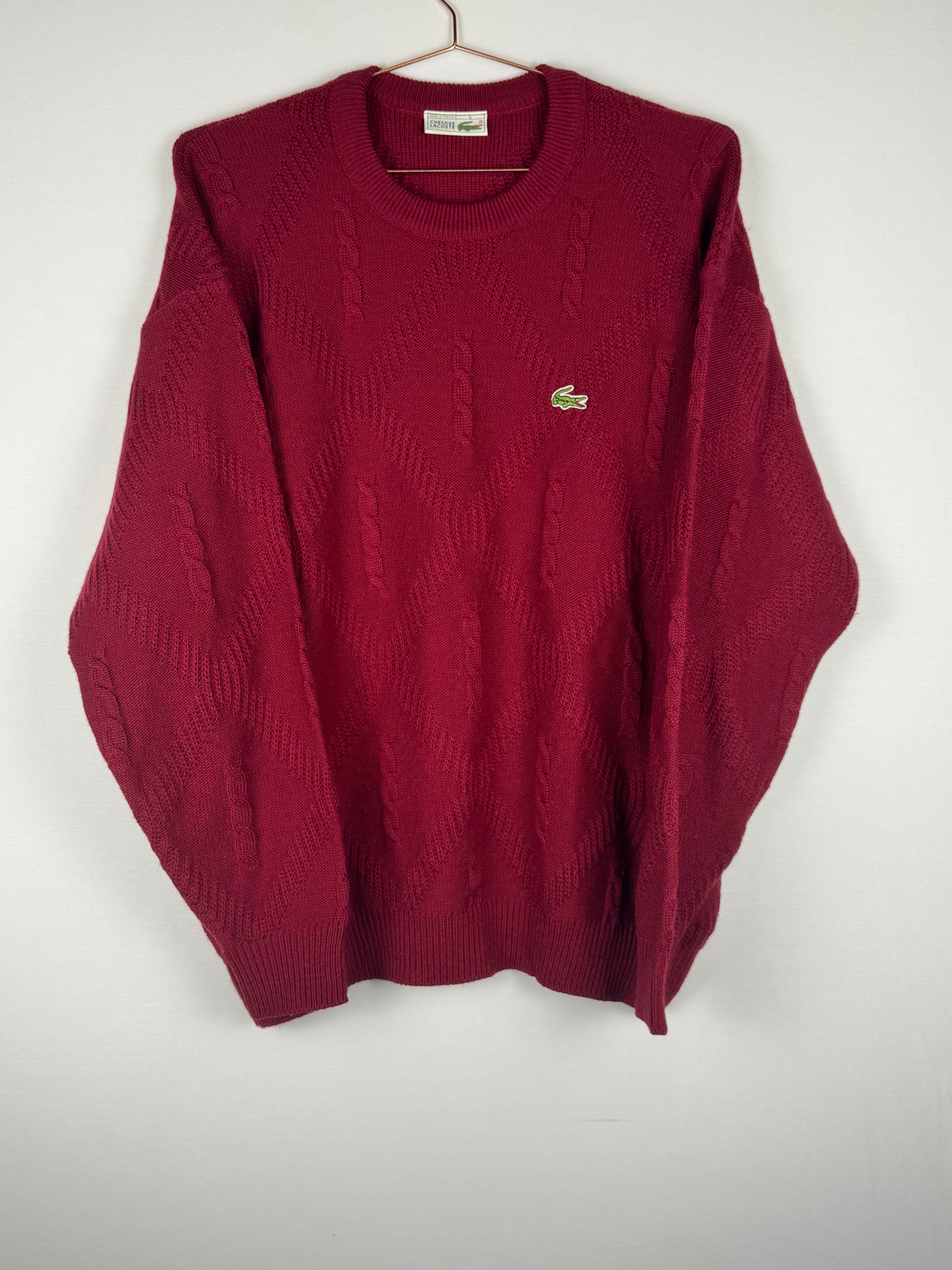 Red Lacoste Chemise Knitted Sweater with Diamond Knit Pattern