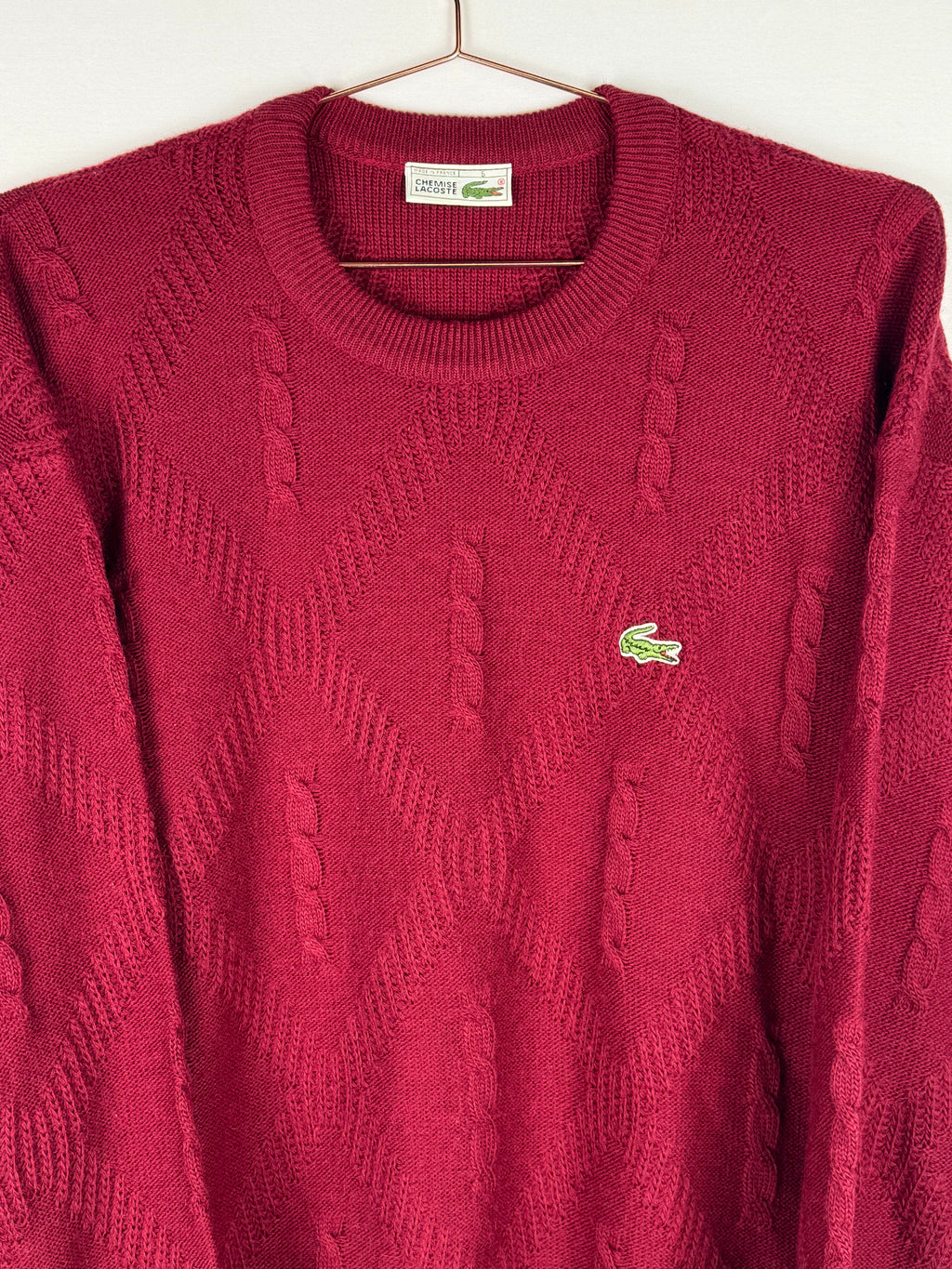Red Lacoste Chemise Knitted Sweater with Diamond Knit Pattern