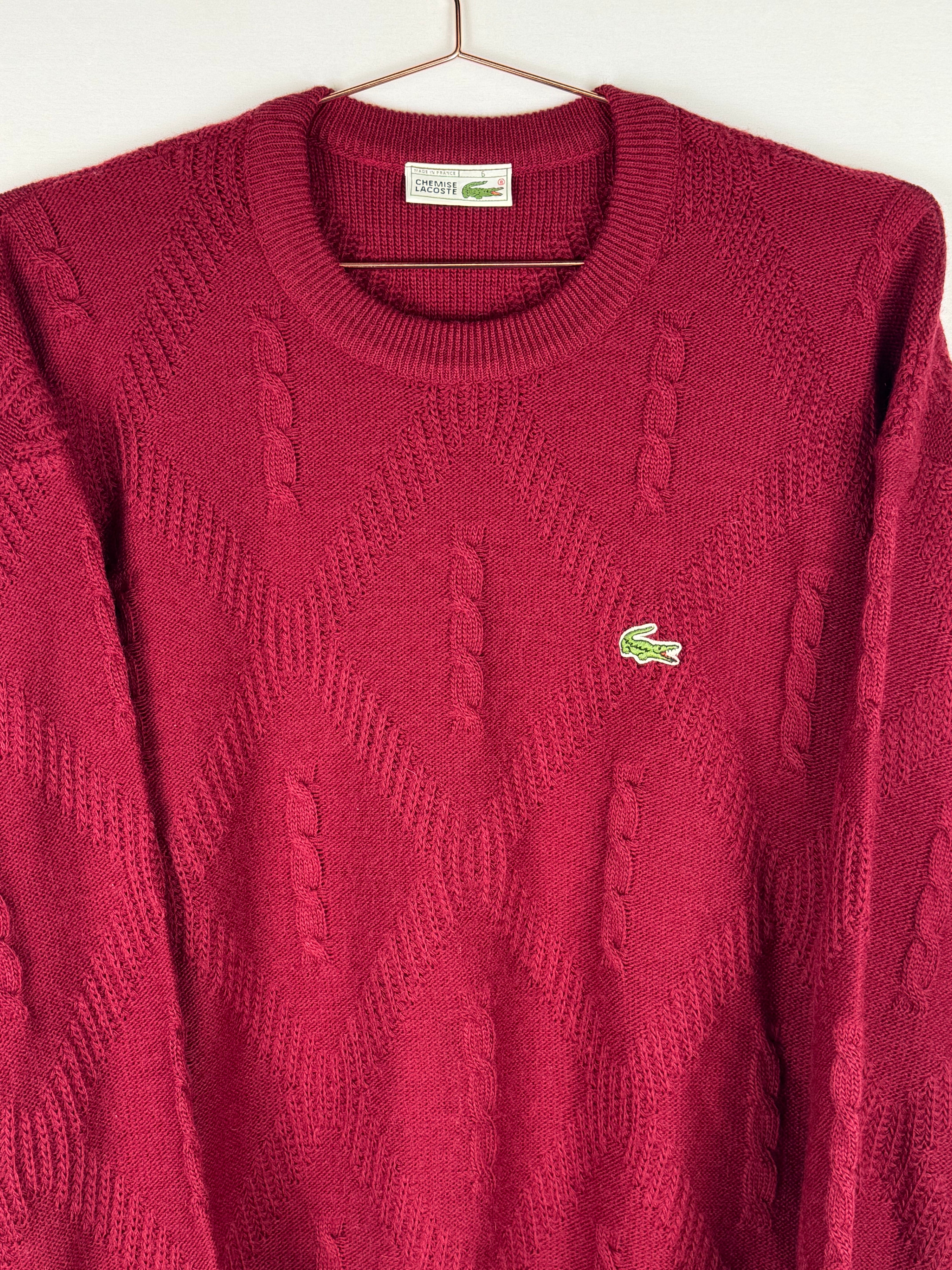 Red Lacoste Chemise Knitted Sweater with Diamond Knit Pattern