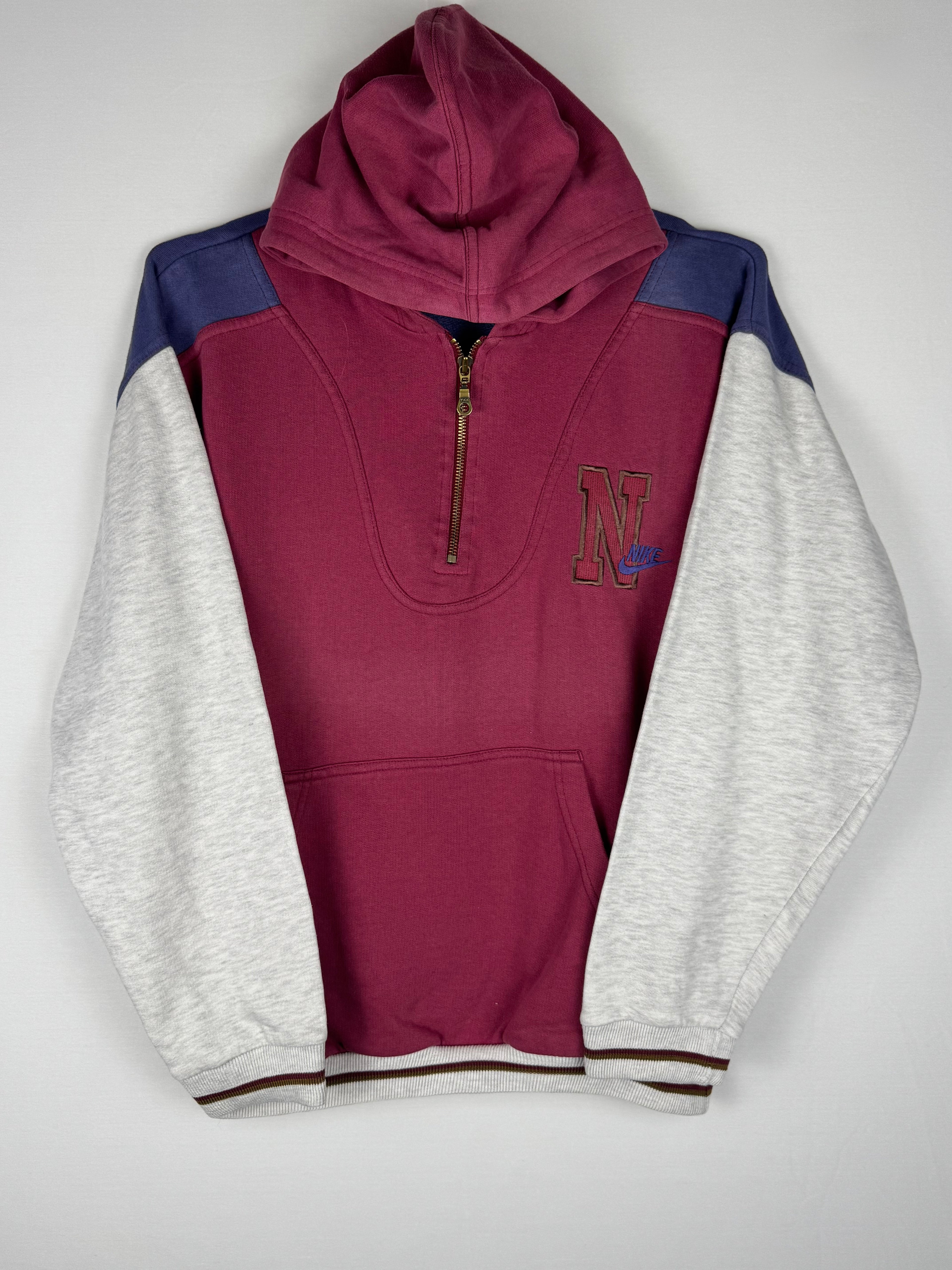 Rare 1990s Nike Navy, Burgundy and Grey Half-Zip Hoodie