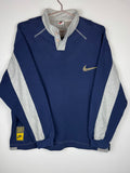 90s Nike Navy Blue and Grey Henley Sweatshirt