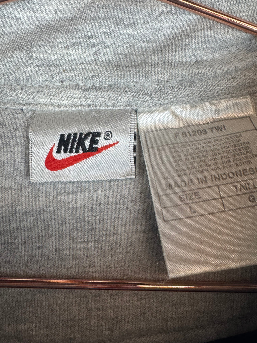 90s Nike Navy Blue and Grey Henley Sweatshirt