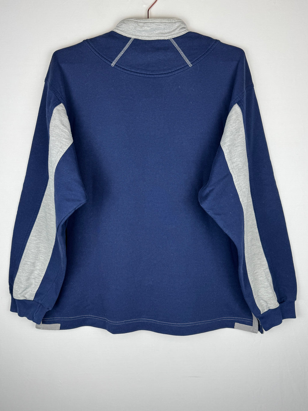 90s Nike Navy Blue and Grey Henley Sweatshirt