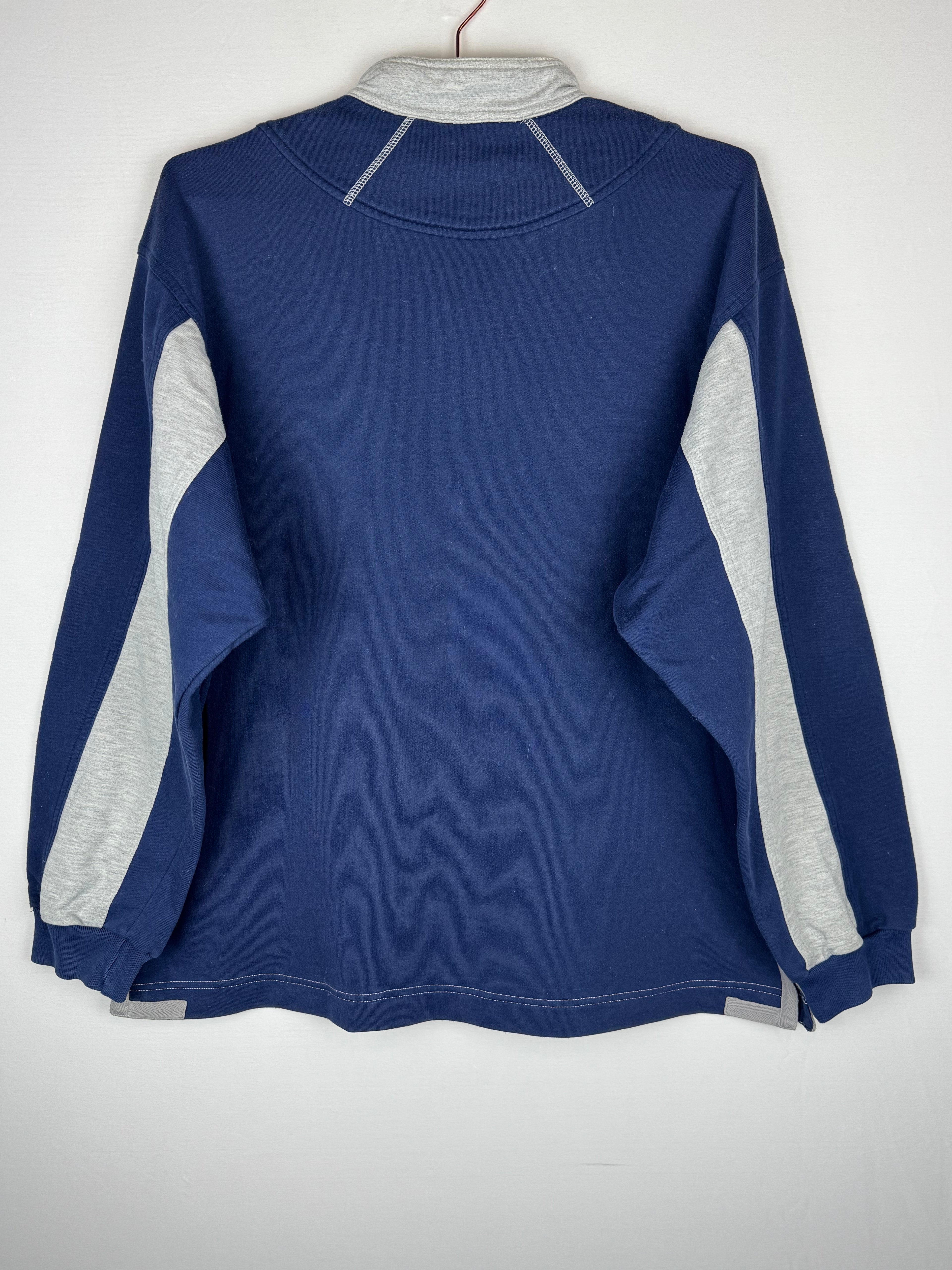 90s Nike Navy Blue and Grey Henley Sweatshirt