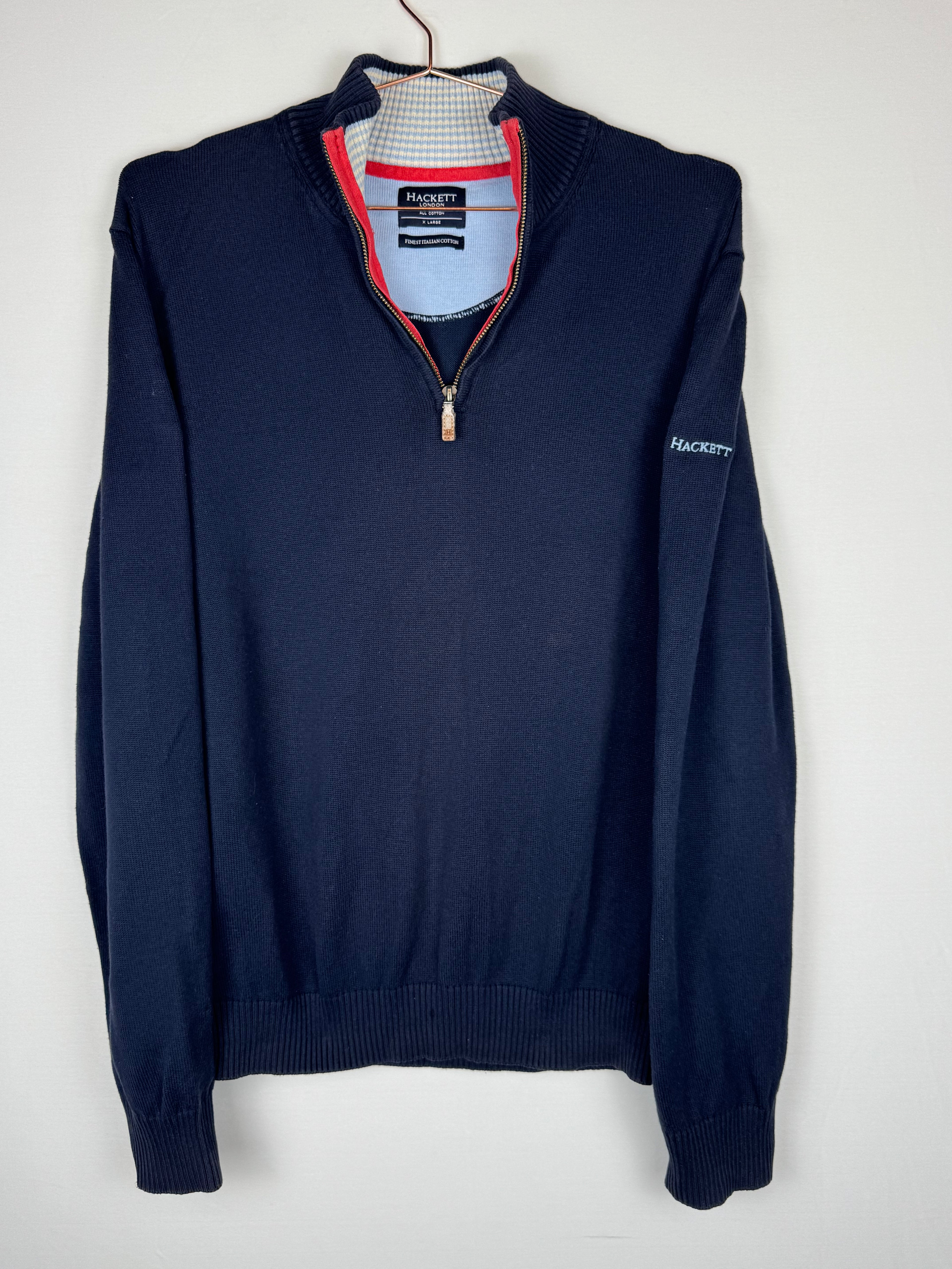 Hackett Navy Blue Quarter-Zip Cotton Jumper