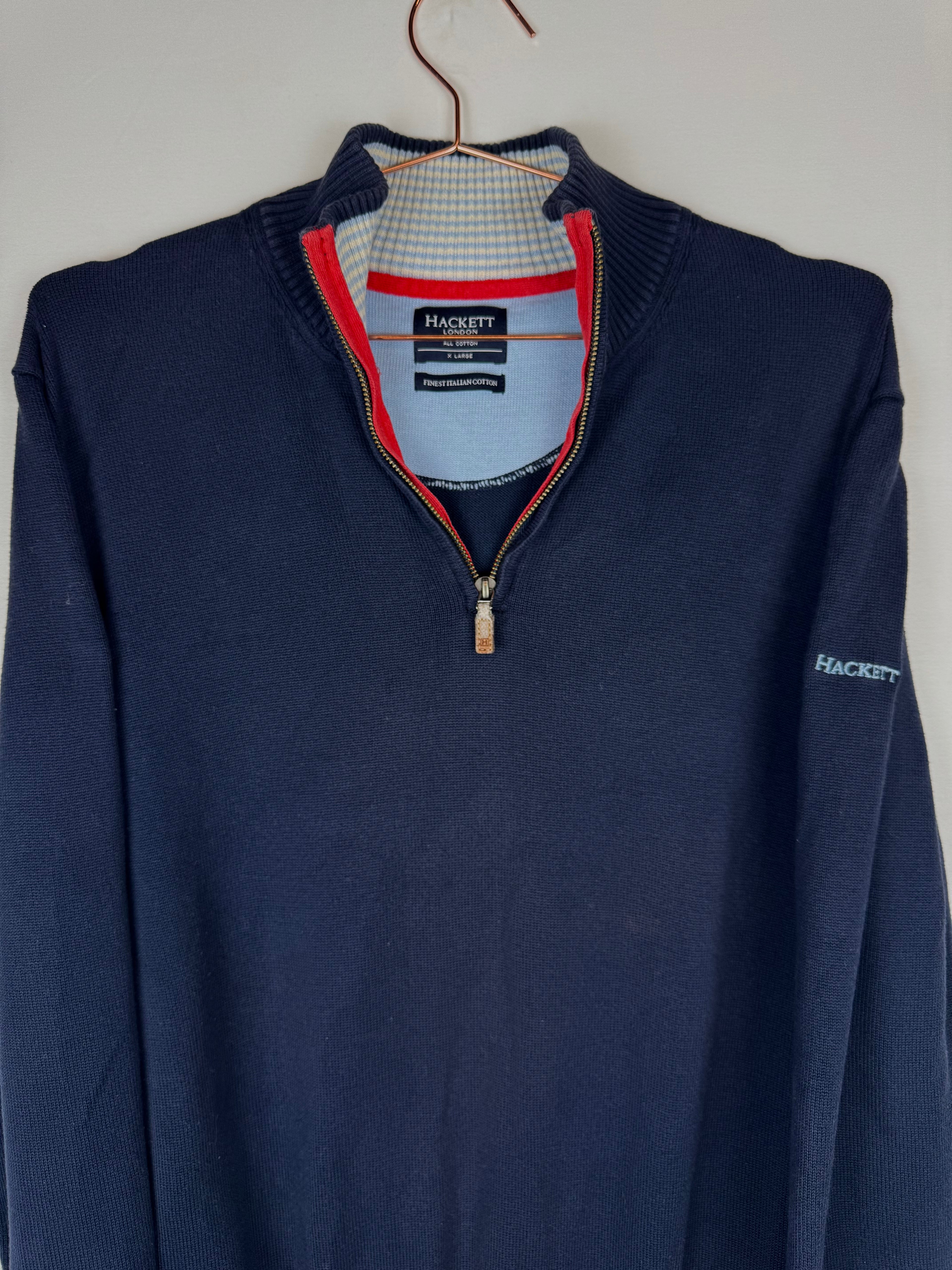 Hackett Navy Blue Quarter-Zip Cotton Jumper