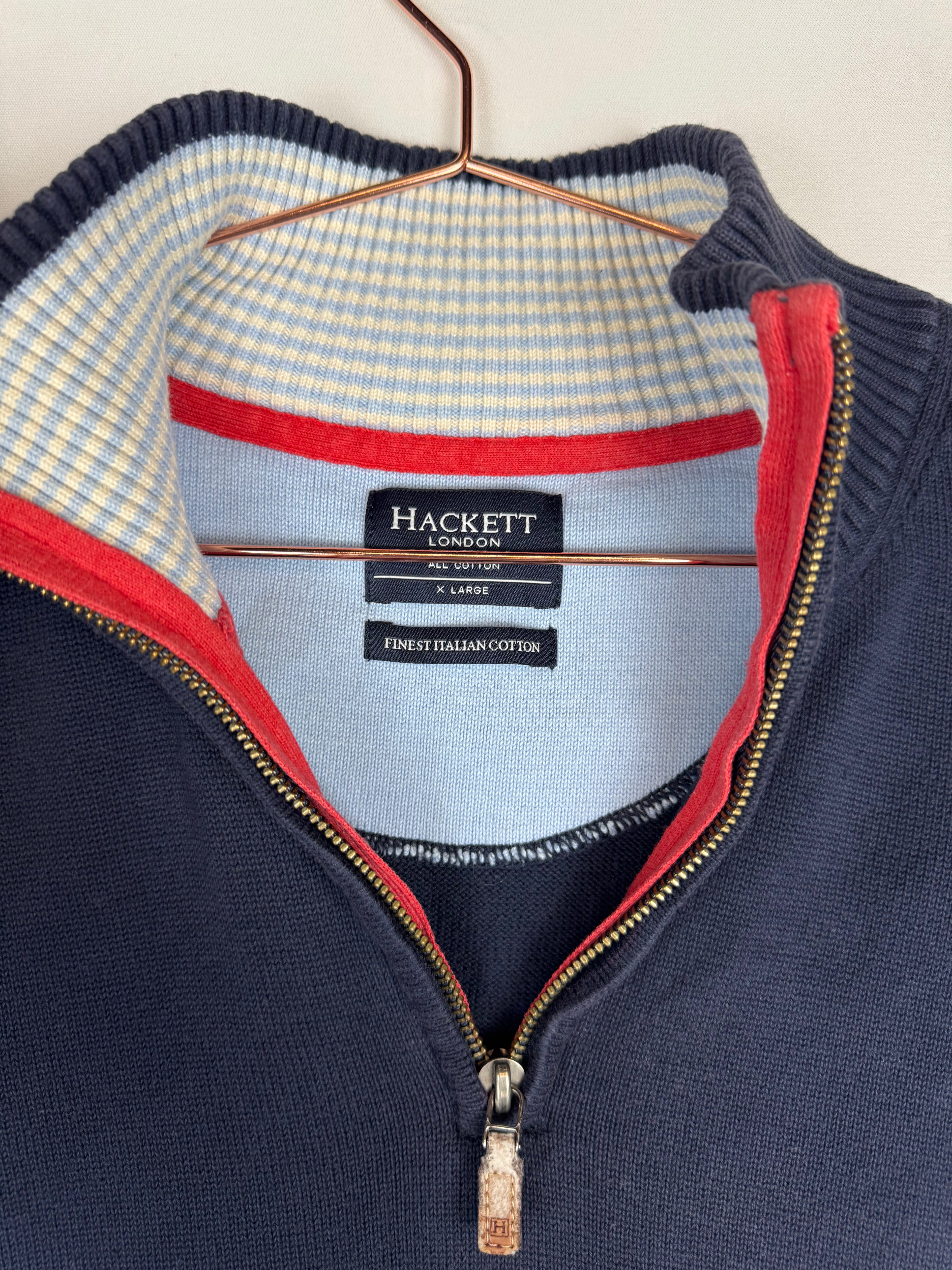 Hackett Navy Blue Quarter-Zip Cotton Jumper