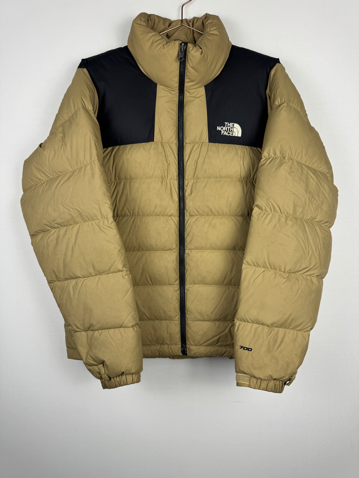 The North Face 700 Nuptse Tan/Black Zip-Up Puffer Jacket
