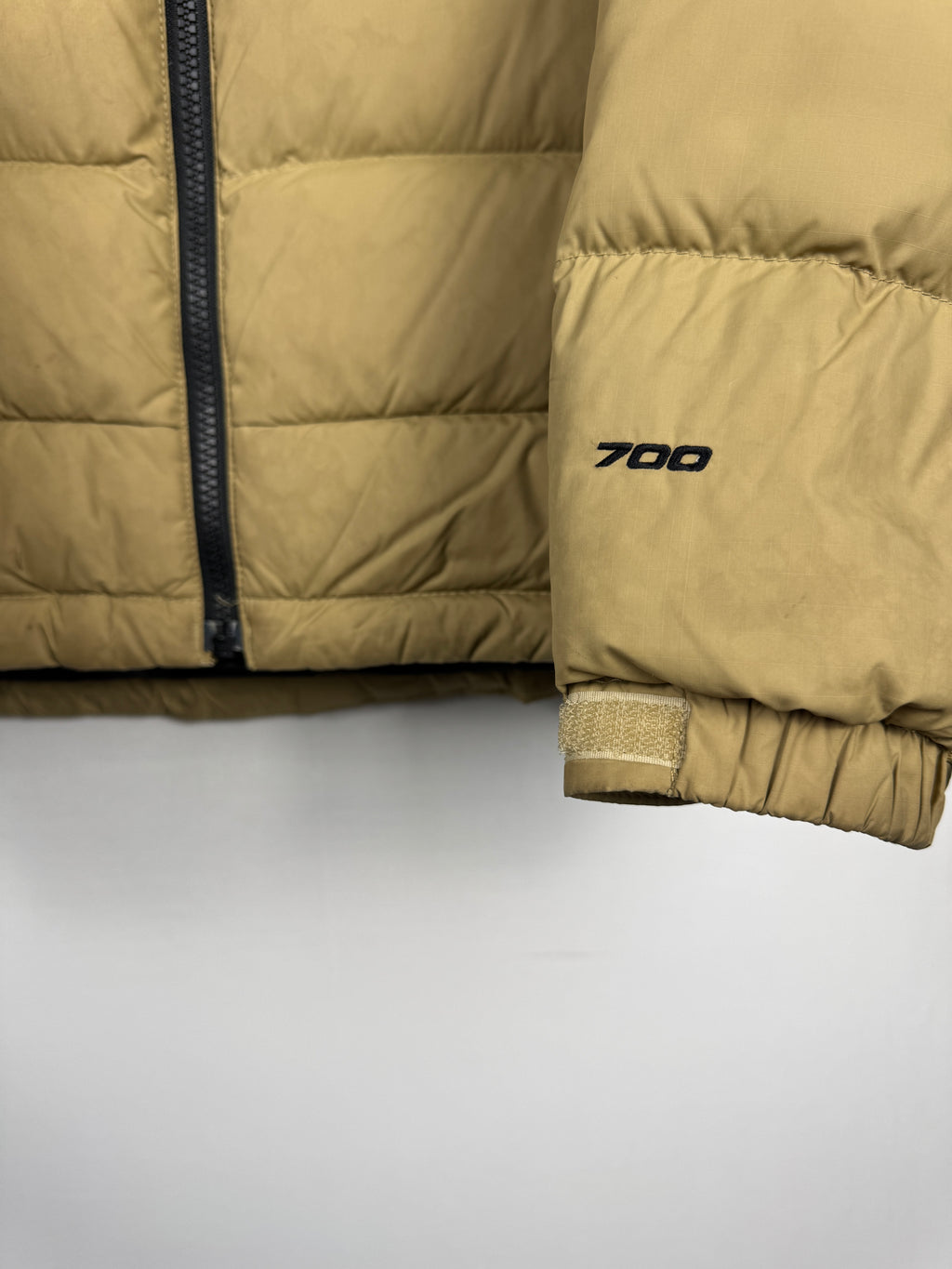 The North Face 700 Nuptse Tan/Black Zip-Up Puffer Jacket