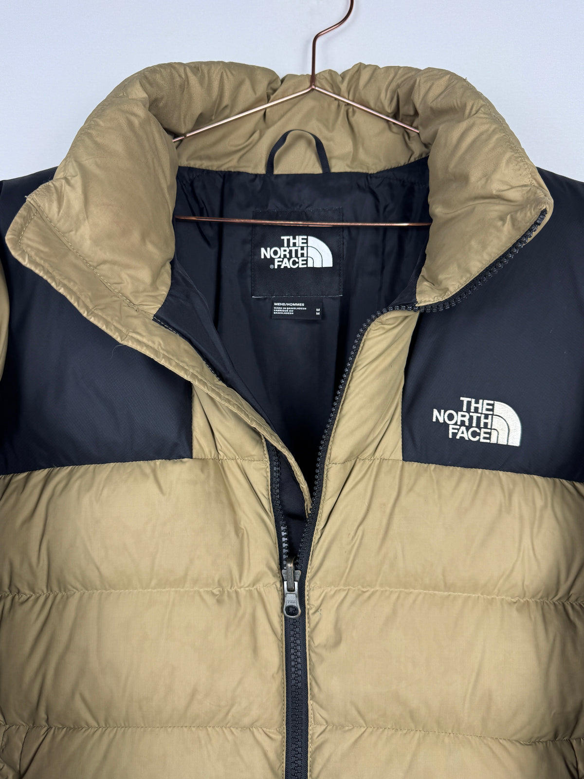 The North Face 700 Nuptse Tan/Black Zip-Up Puffer Jacket