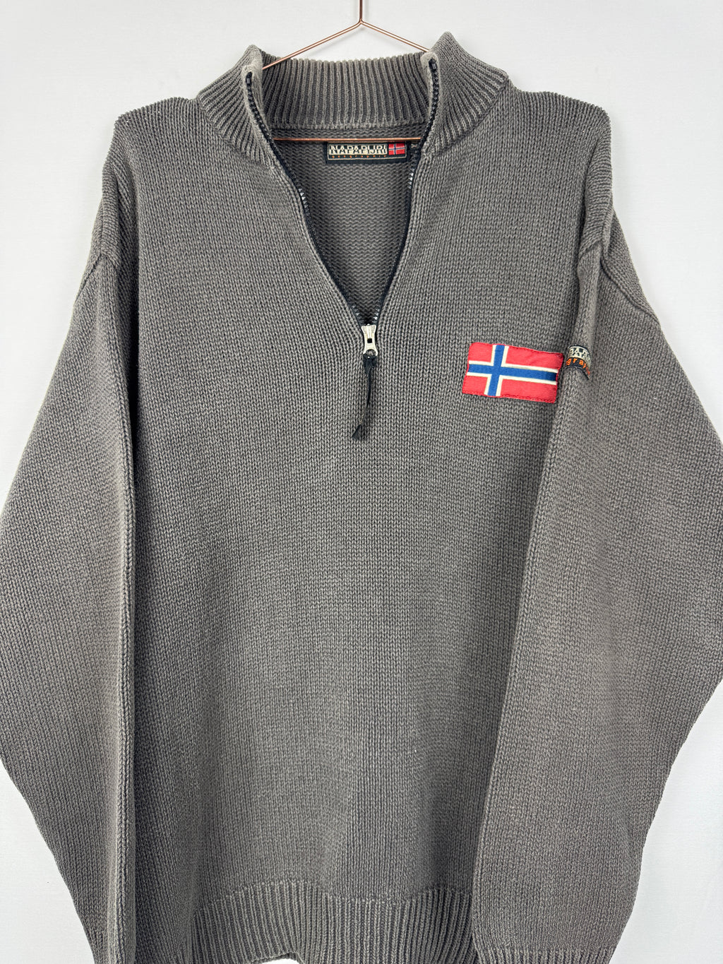 Napapijri Grey Knit Quarter-Zip Jumper