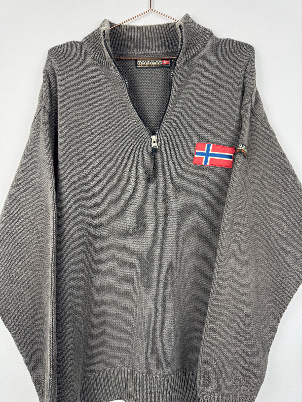 Napapijri Grey Knit Quarter-Zip Jumper