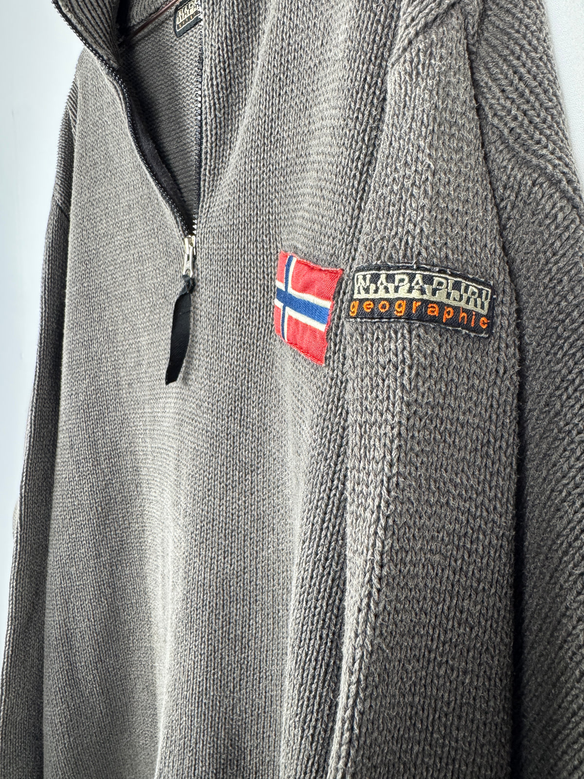 Napapijri Grey Knit Quarter-Zip Jumper