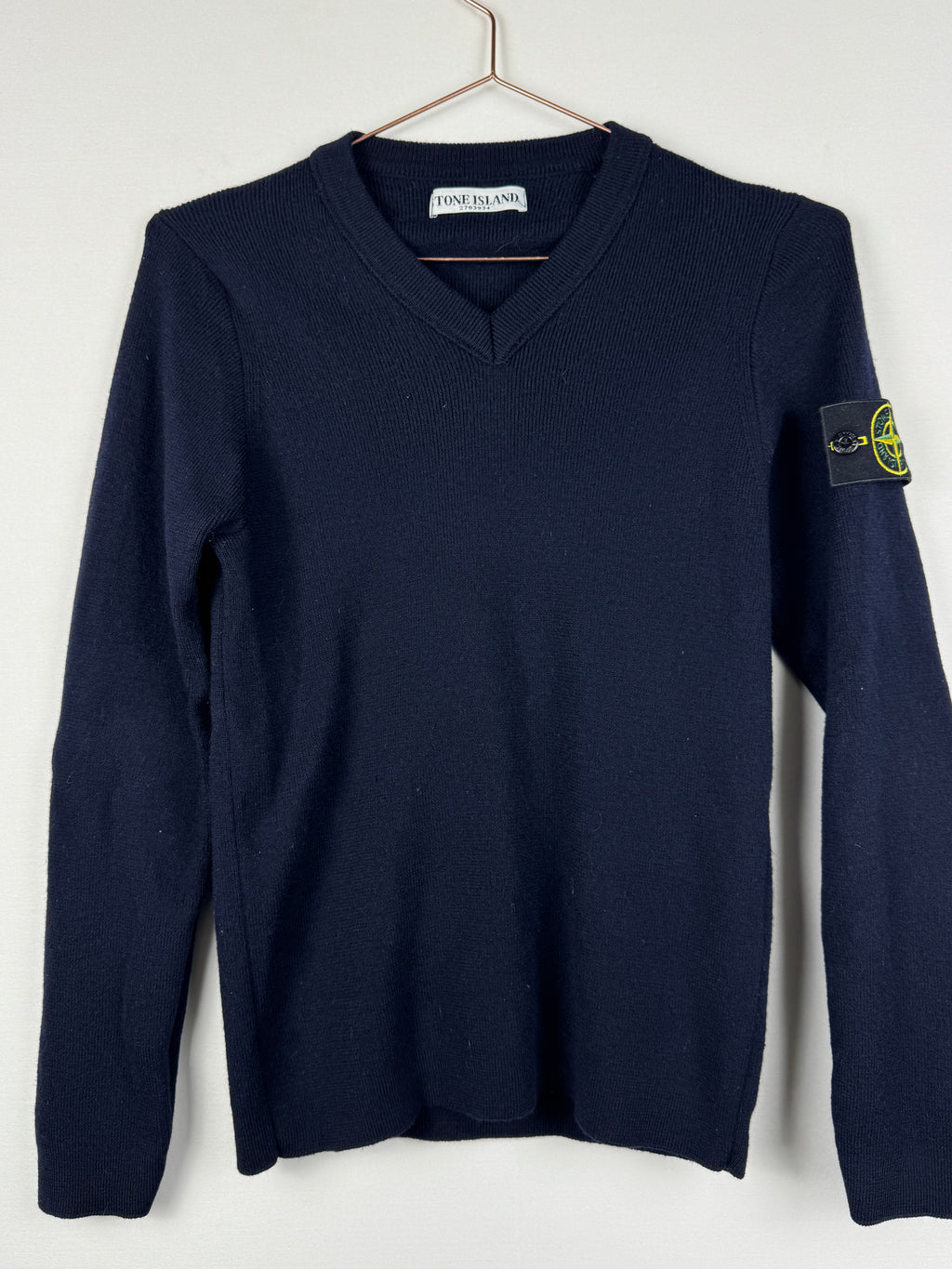 Stone Island Navy Blue V-Neck Knit Jumper