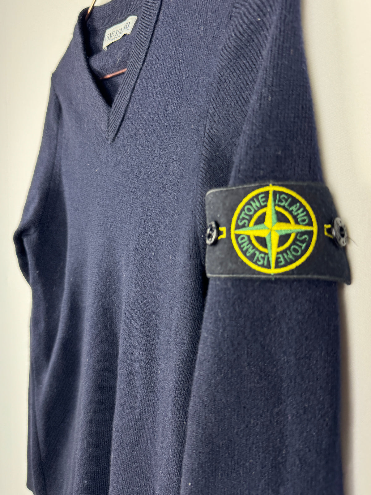 Stone Island Navy Blue V-Neck Knit Jumper