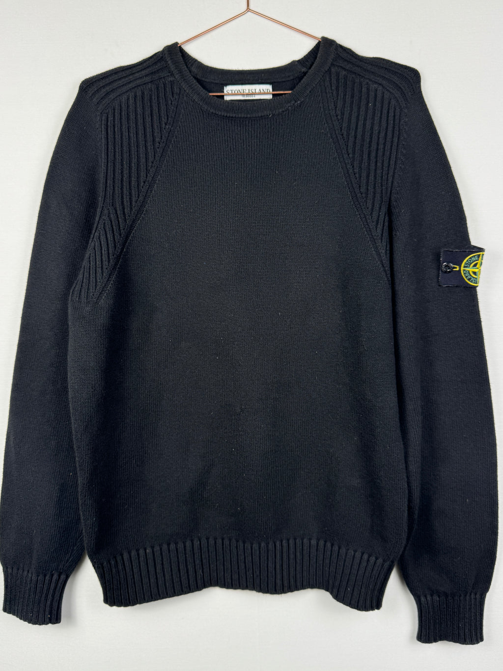 Stone Island 2009 Vintage Black Ribbed-Shoulder Knit Jumper