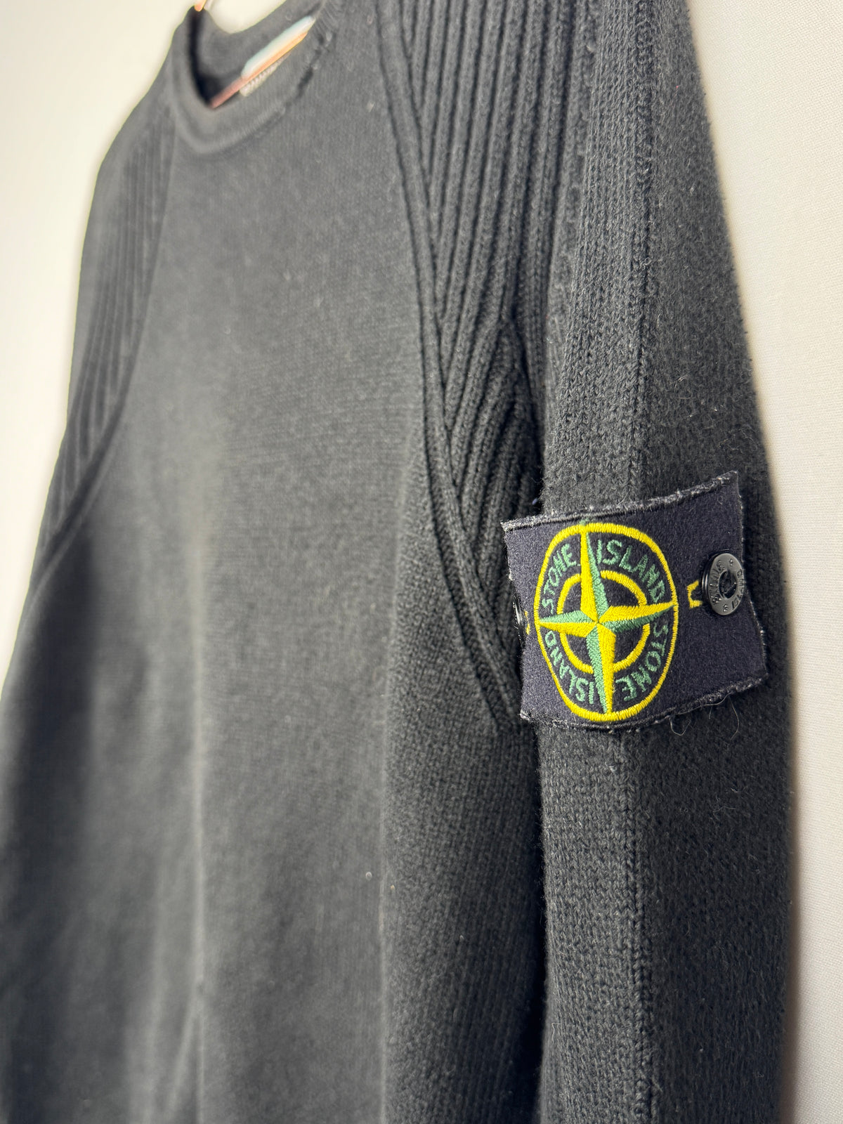 Stone Island 2009 Vintage Black Ribbed-Shoulder Knit Jumper