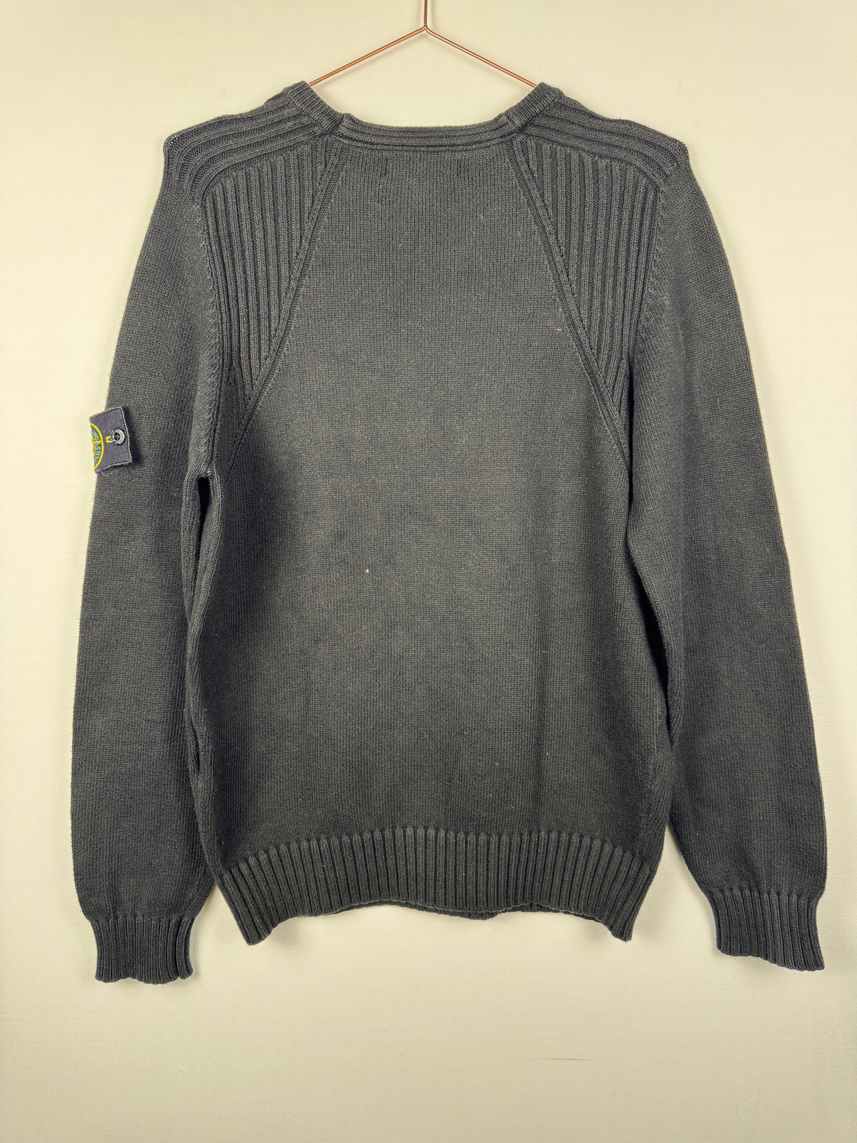 Stone Island 2009 Vintage Black Ribbed-Shoulder Knit Jumper