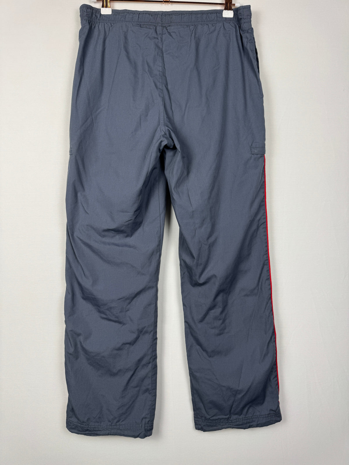 Nike Early 2000s Vintage Grey Track Bottoms with White and Red Accent Piping