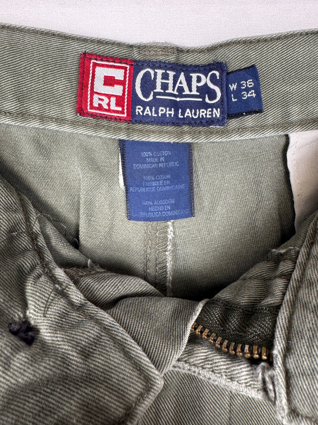 Chaps Ralph Lauren 1990s Vintage Olive Green Pleated Chinos