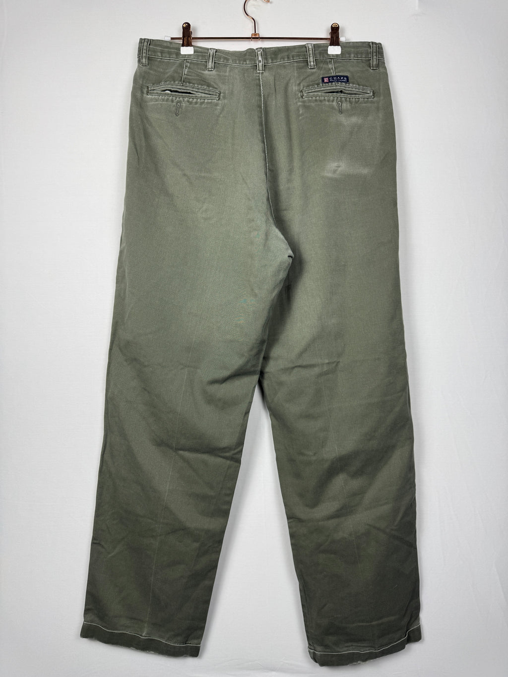 Chaps Ralph Lauren 1990s Vintage Olive Green Pleated Chinos