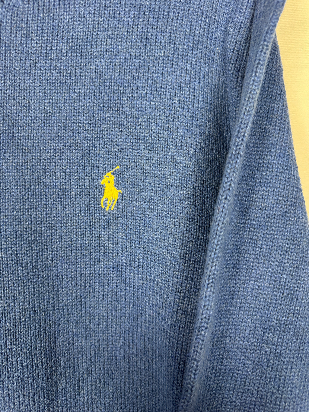 Ralph Lauren Vintage Blue Crewneck Knitted Jumper with Yellow Embroidered Horse