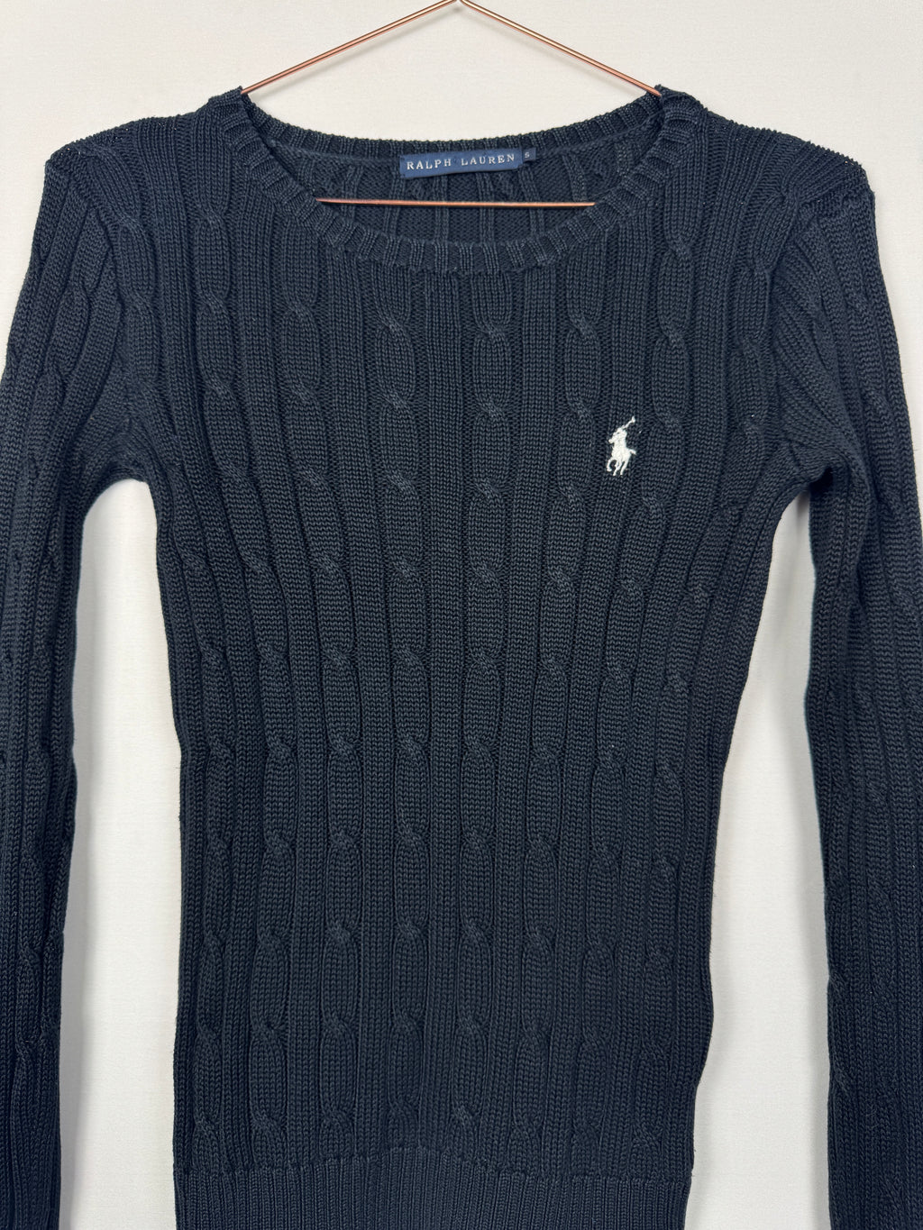 Ralph Lauren Women's Vintage Black Cable Knit Jumper