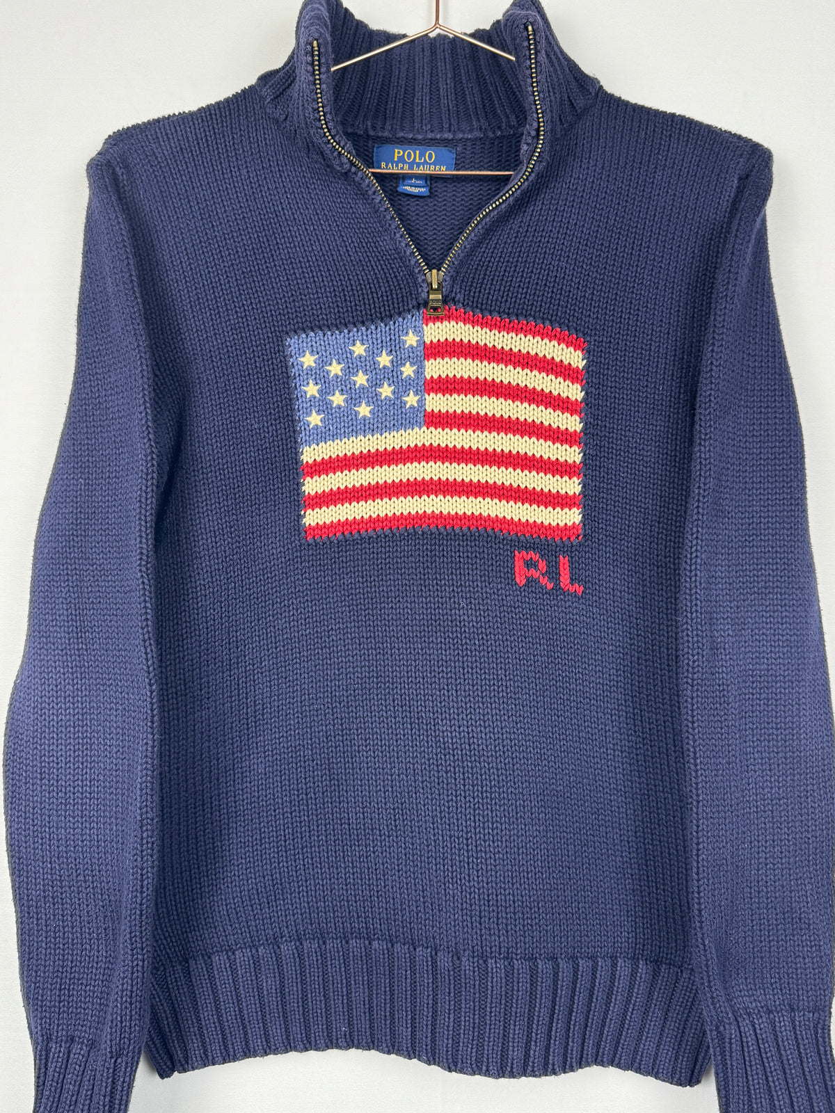 Ralph Lauren Vintage Navy Blue Quarter-Zip America Flag Jumper