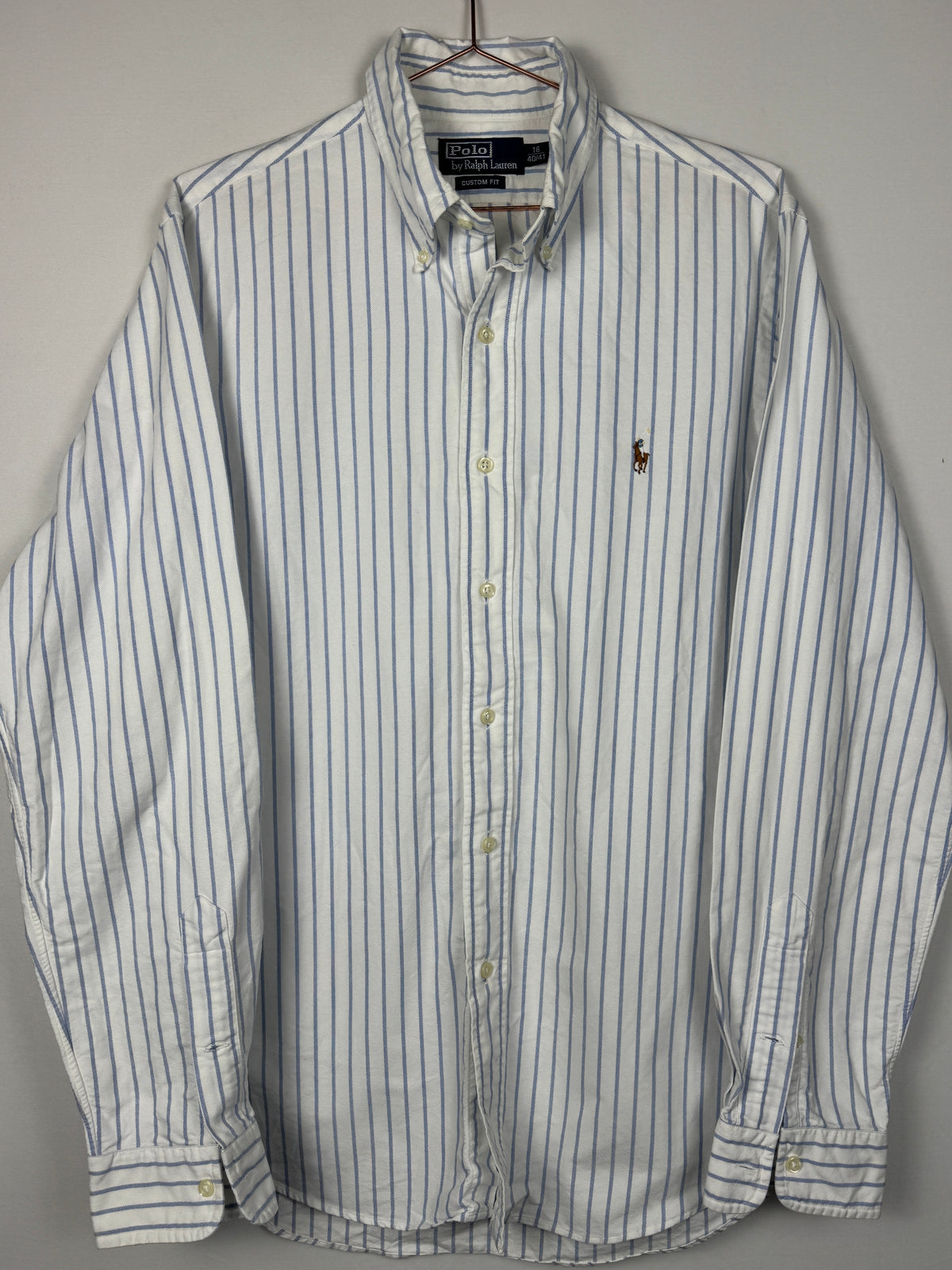 Ralph Lauren Vintage White and Blue Striped Long Sleeve Shirt