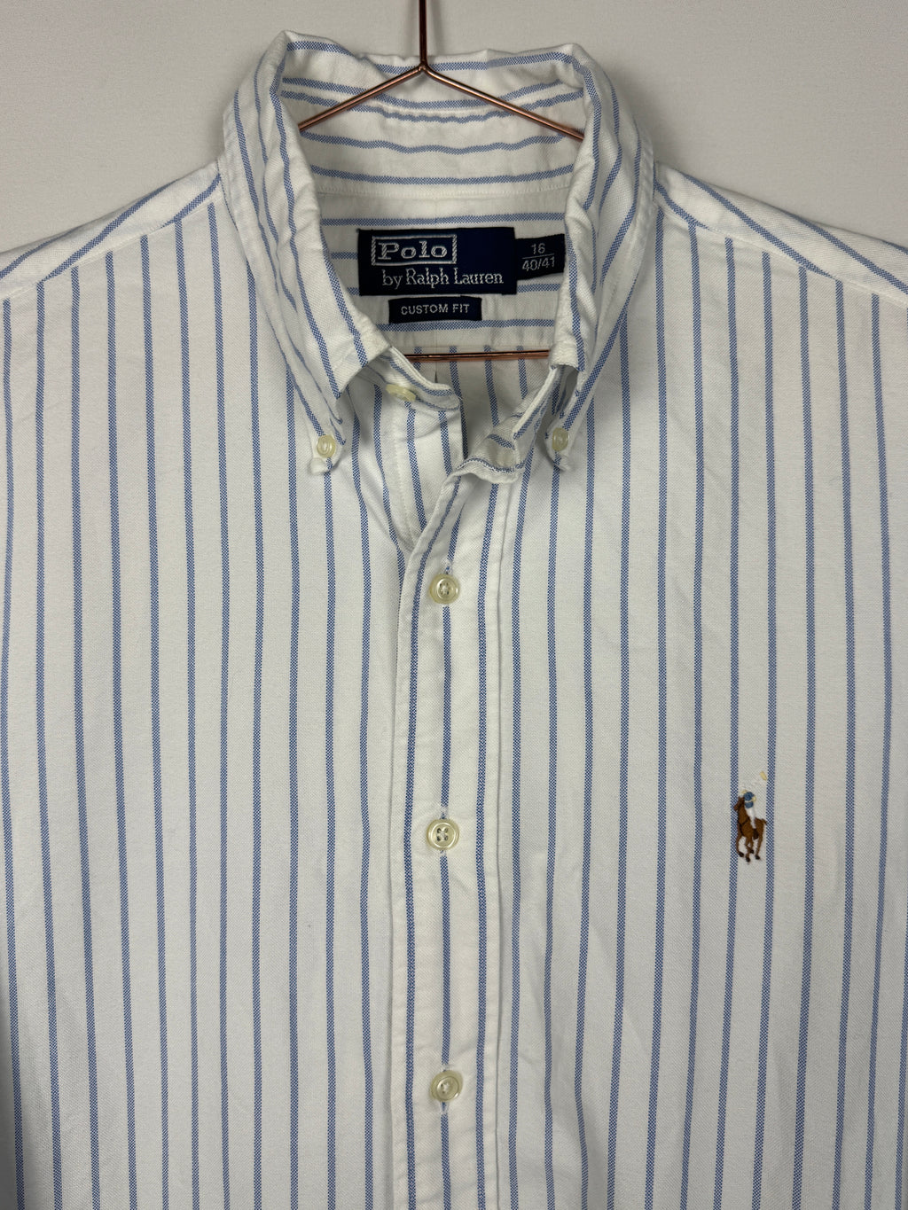 Ralph Lauren Vintage White and Blue Striped Long Sleeve Shirt