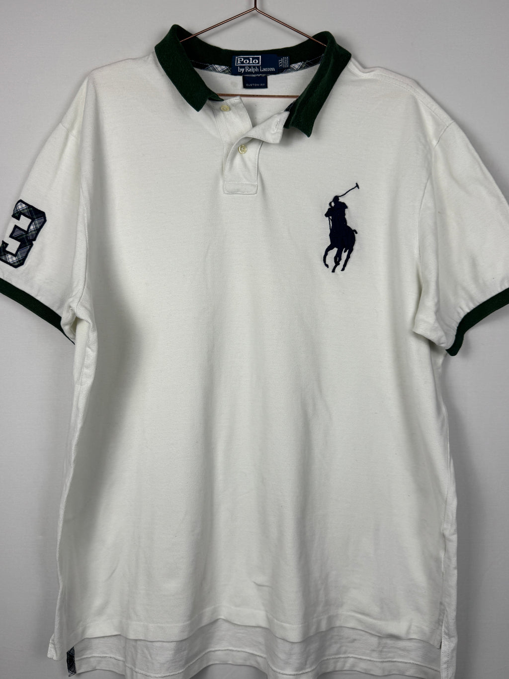 Ralph Lauren Vintage White Short Sleeve Polo Shirt with Large Green Pony