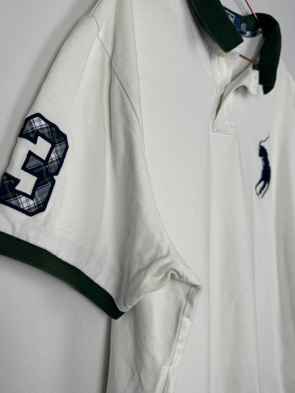 Ralph Lauren Vintage White Short Sleeve Polo Shirt with Large Green Pony