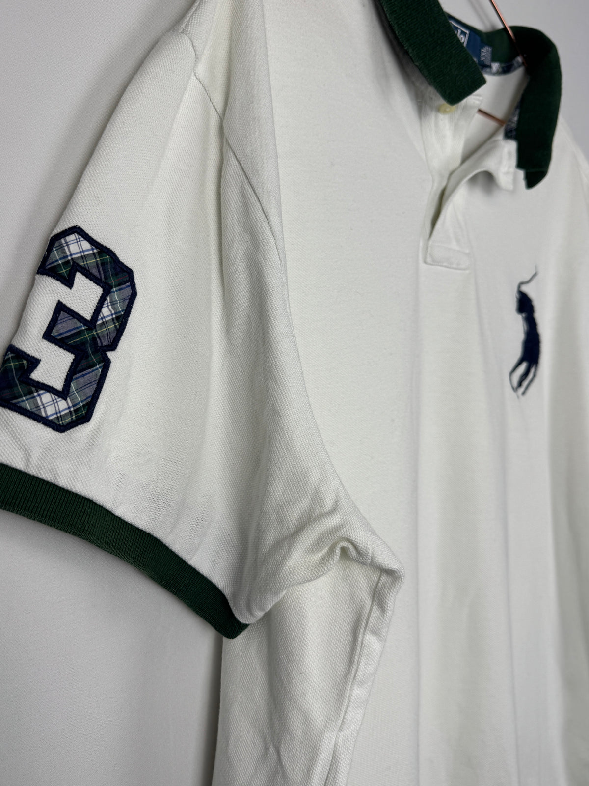 Ralph Lauren Vintage White Short Sleeve Polo Shirt with Large Green Pony