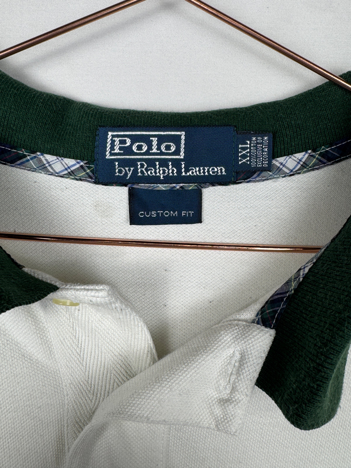 Ralph Lauren Vintage White Short Sleeve Polo Shirt with Large Green Pony