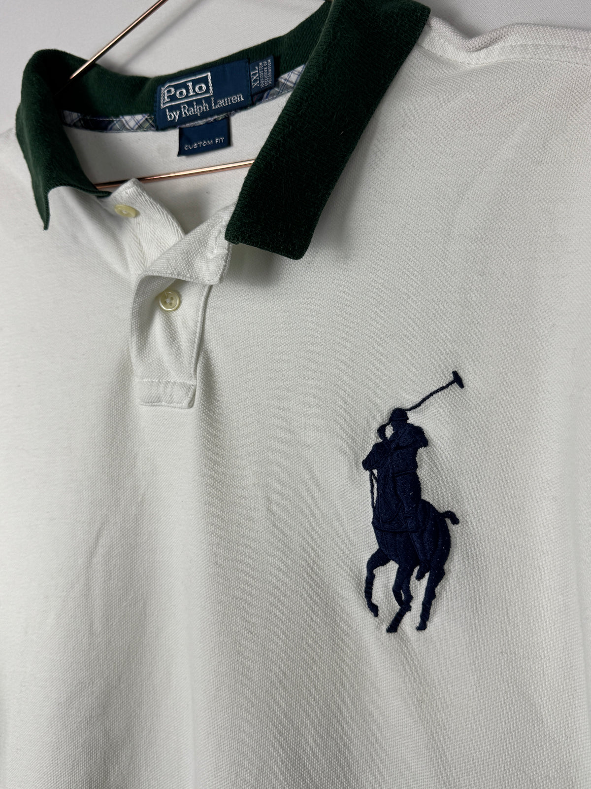 Ralph Lauren Vintage White Short Sleeve Polo Shirt with Large Green Pony