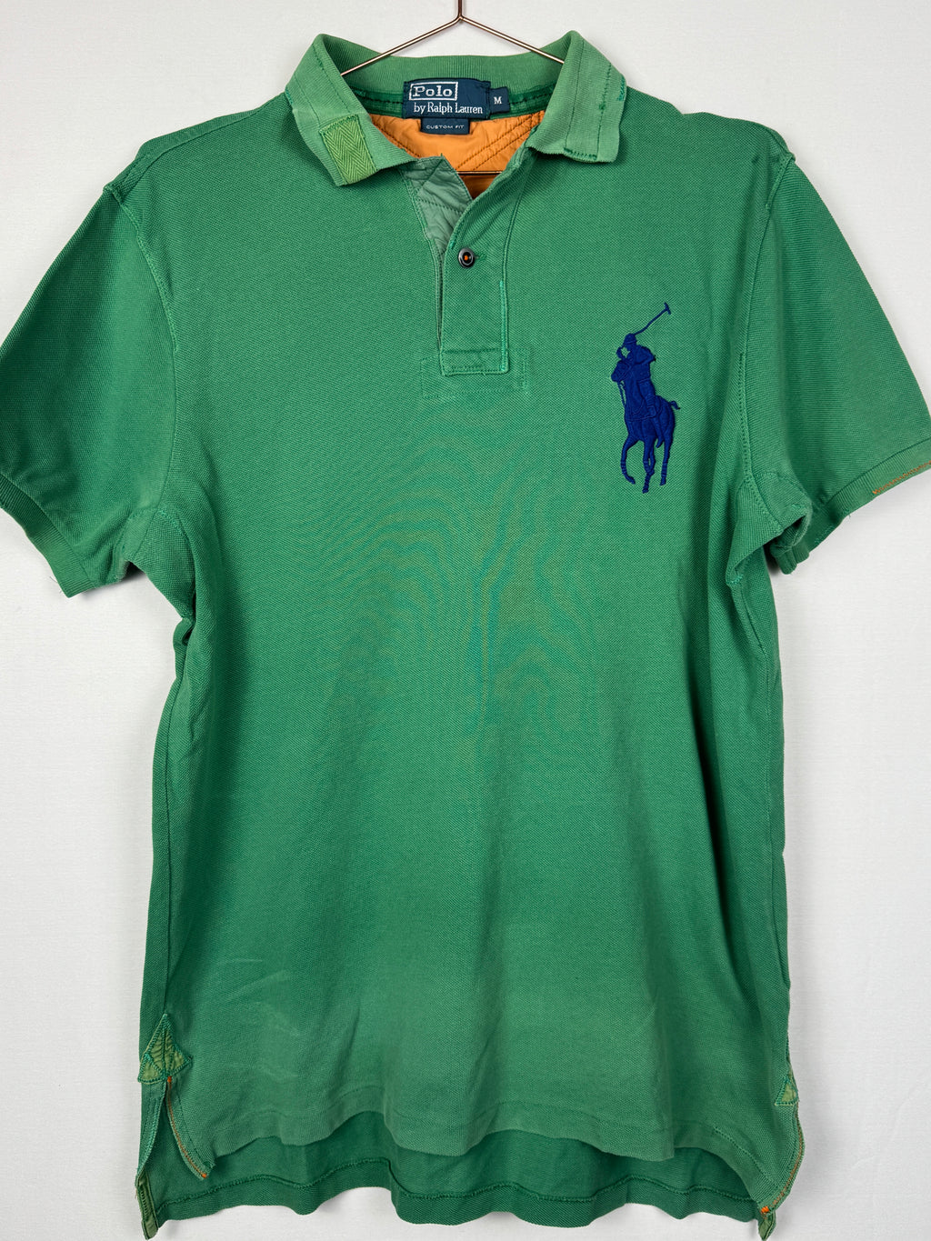 Ralph Lauren Vintage Green Custom Fit Short Sleeve Polo Shirt with Large Navy Pony
