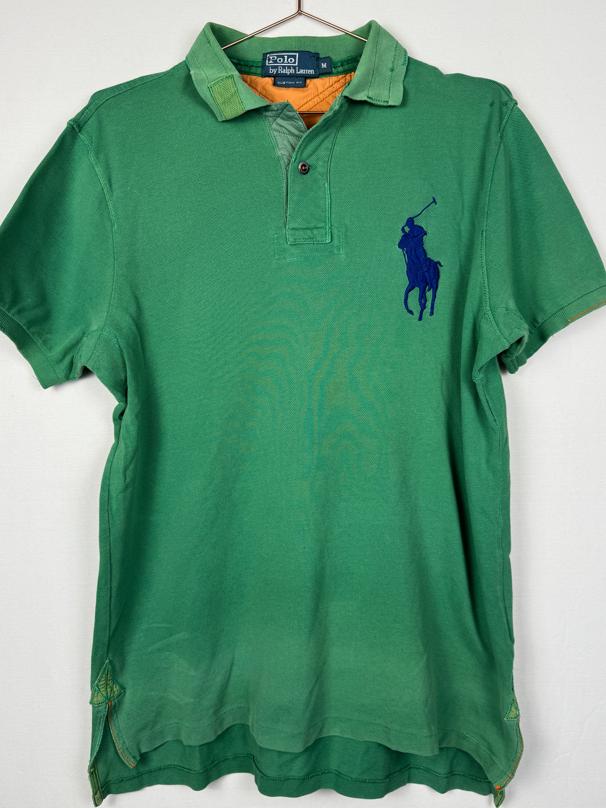 Ralph Lauren Vintage Green Custom Fit Short Sleeve Polo Shirt with Large Navy Pony