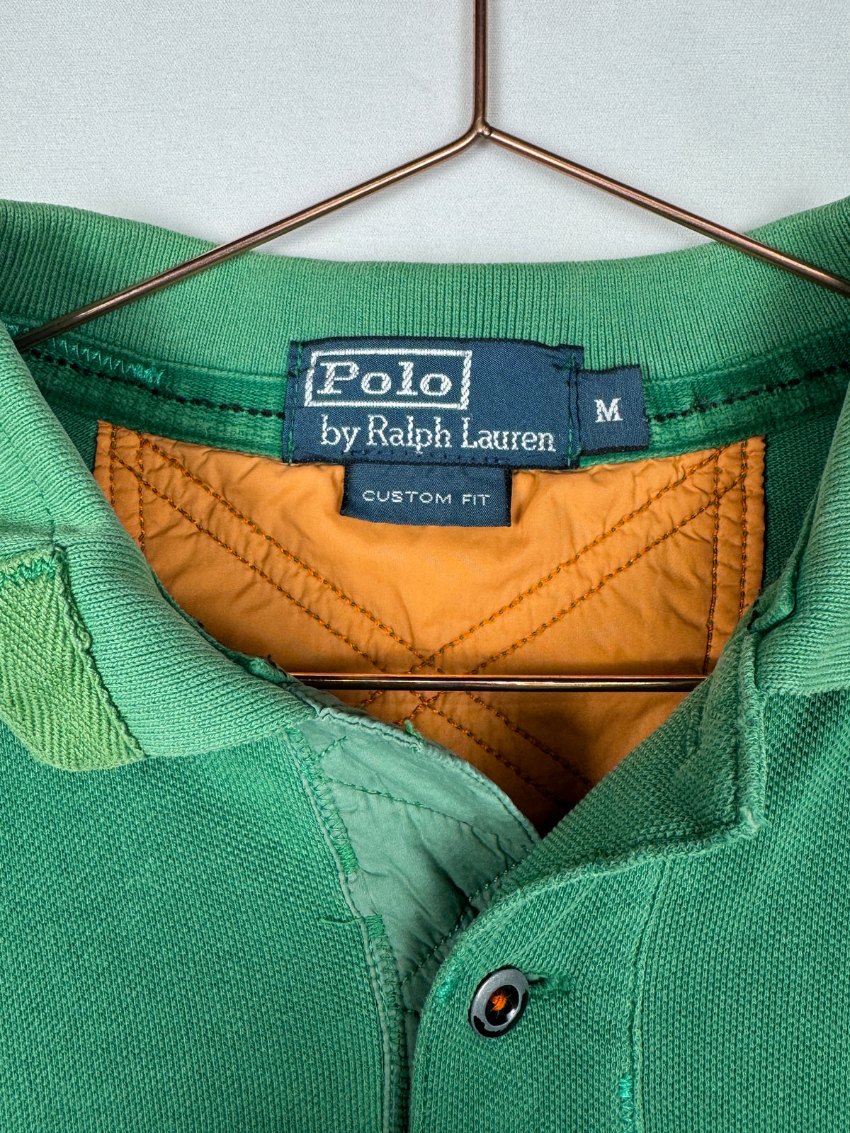 Ralph Lauren Vintage Green Custom Fit Short Sleeve Polo Shirt with Large Navy Pony