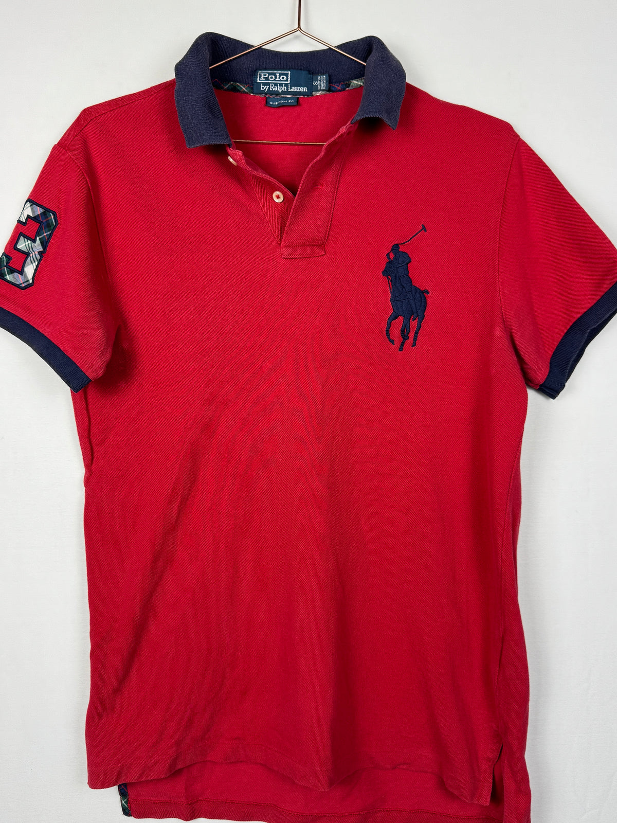 Ralph Lauren Vintage Red Custom Fit Short Sleeve Polo Shirt with Large Navy Pony