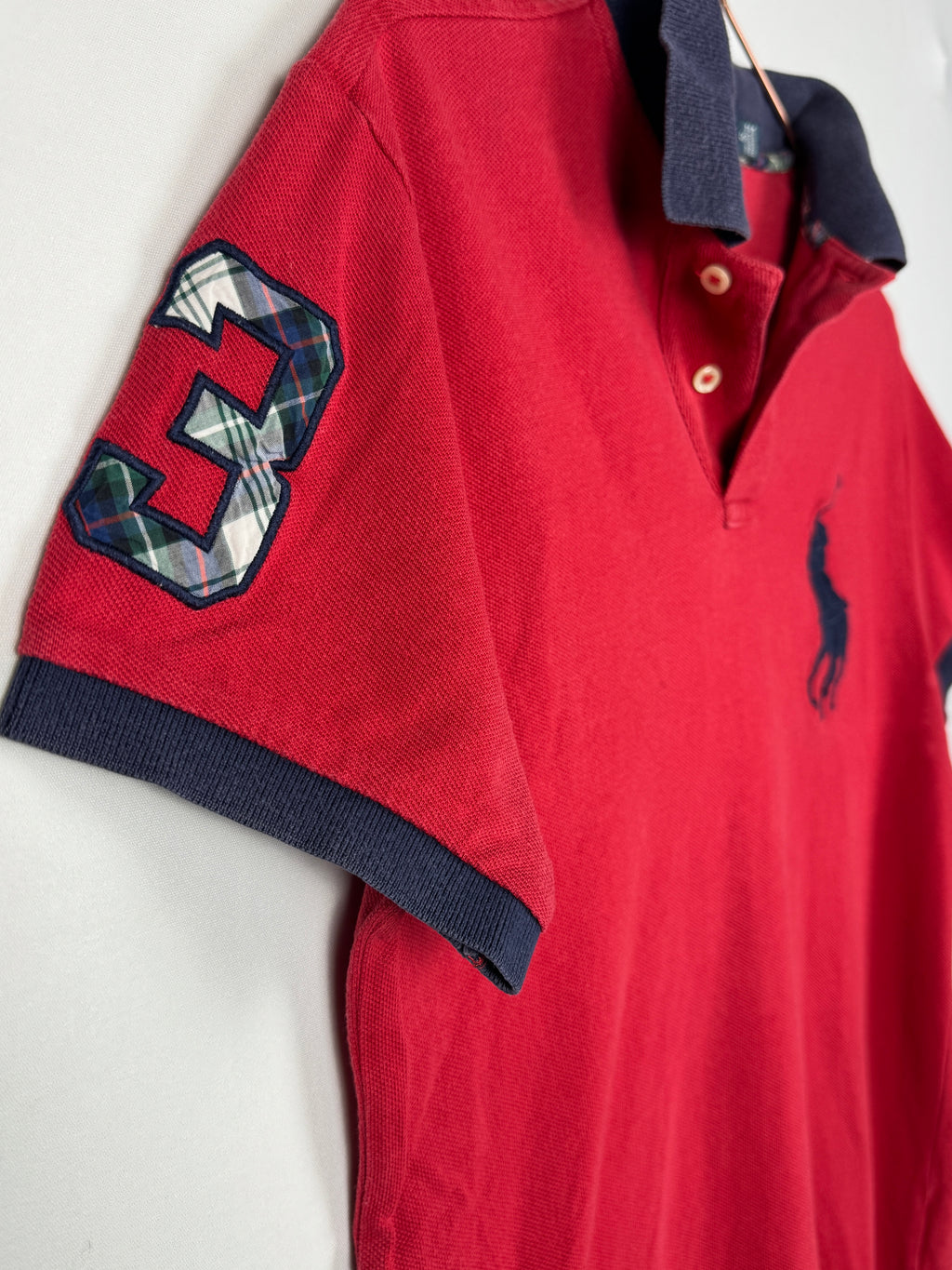 Ralph Lauren Vintage Red Custom Fit Short Sleeve Polo Shirt with Large Navy Pony